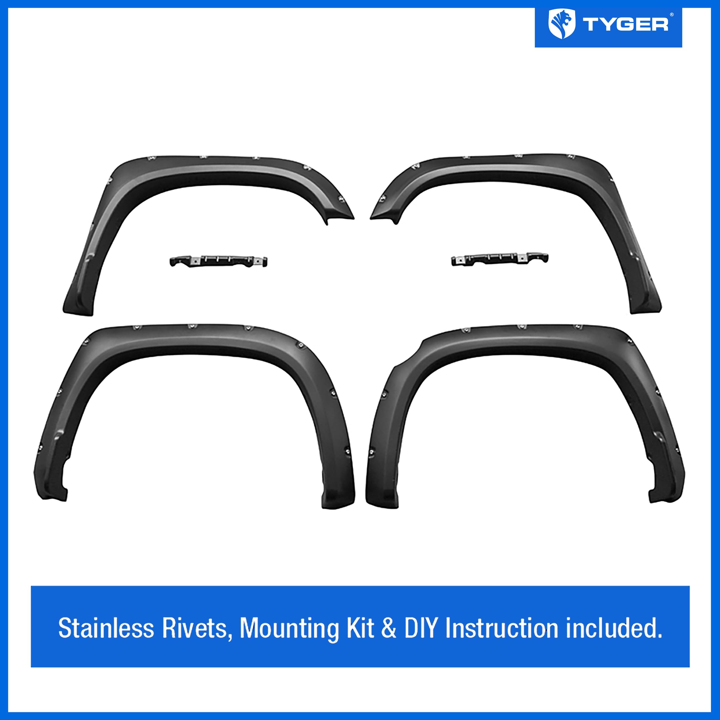 Tyger Auto Fender Flares Compatible With 2014-2021 Toyota Tundra, Smooth Textured Paintable Bolt-Riveted Style 4Pc | Tg-Ff8T4178