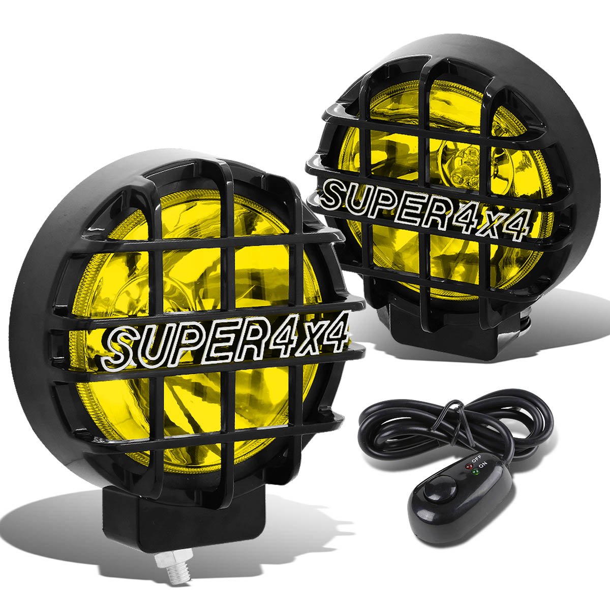 Auto Dynasty 6'' Round Fog Lights+Offroad Super 4X4 Guard+Switch Compatible with Grille/Brush/Bull bar (Amber Lens Black Housing