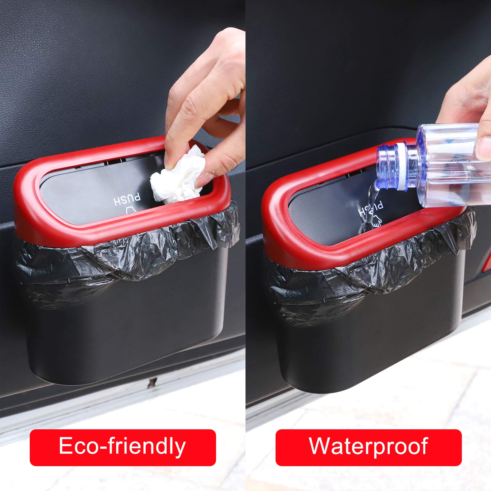 Accmor Car Trash Can With Lid, 2 Packs Mini Vehicle Trash Bin Car Dustbin Garbage Organizer Holder With 2 Roll Trash Bag, Portab