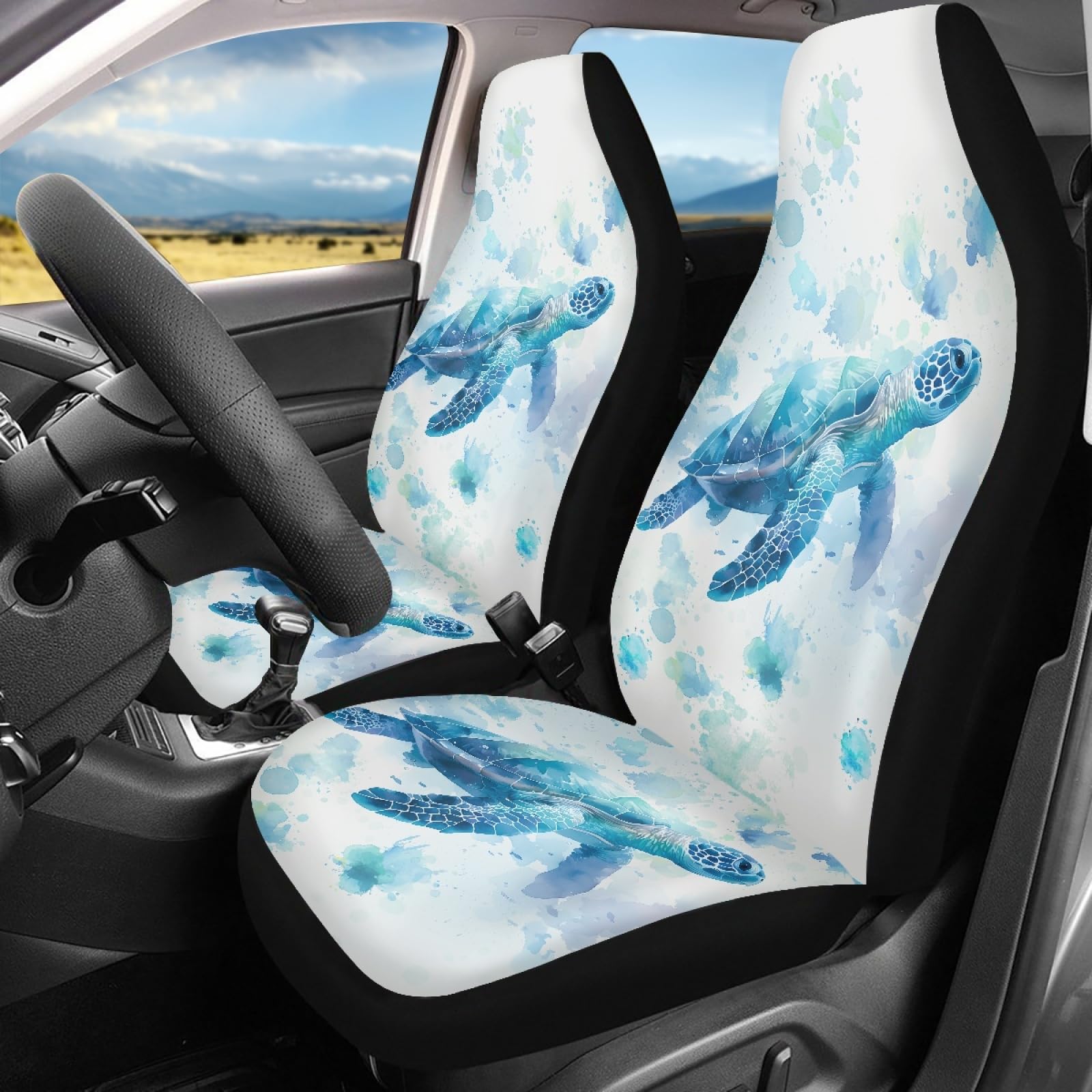 Whosucclay Sea Turtle Car Seat Covers for Trucks and SUVs, Automotive Seat Protector Black Seat Covers Cars Interior Covers Buck