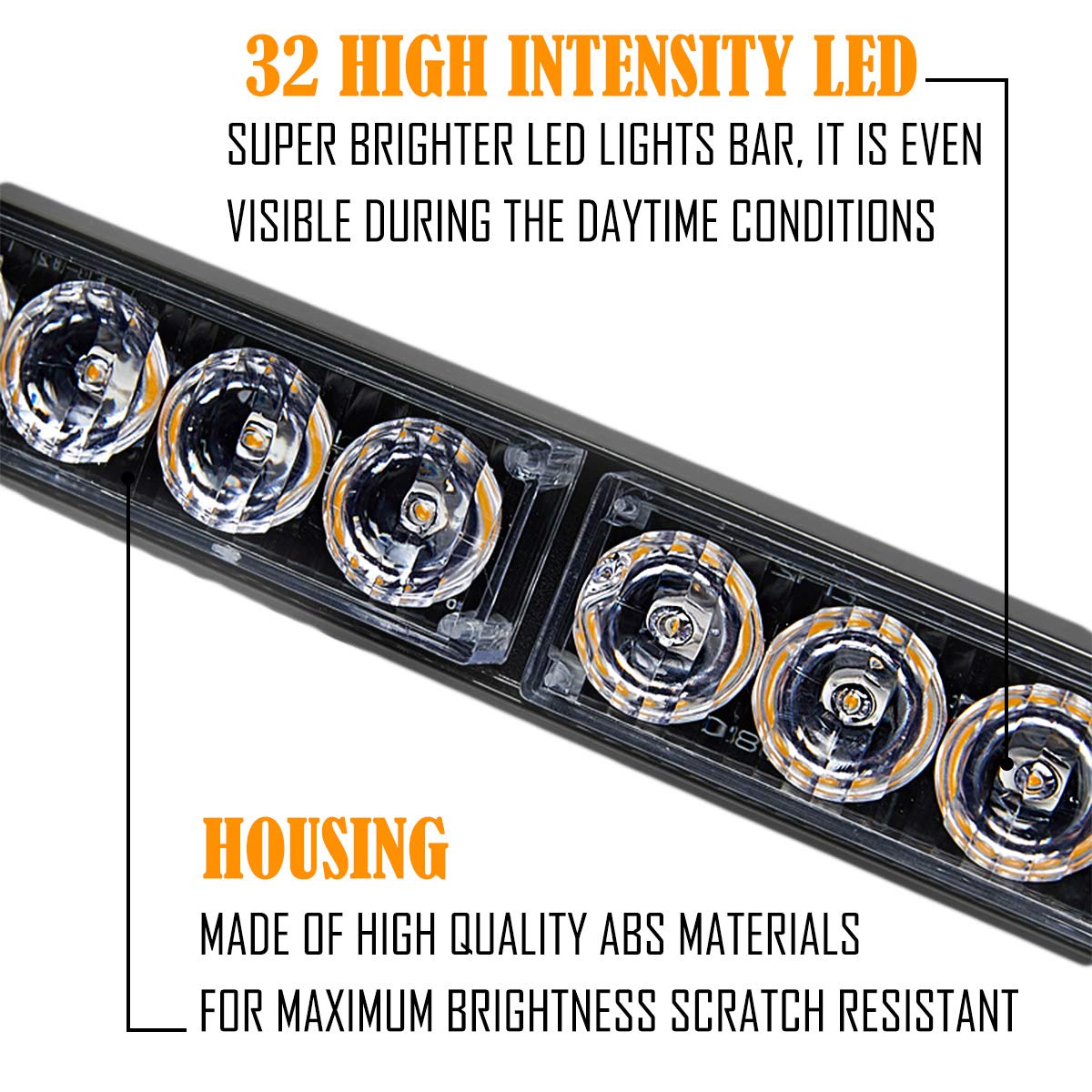 Amber/Green Emergency Strobe Light Bar 36 In 13 Flash Patterns Traffic Advisor Warning Hazard Windshield Safety Lights Bar With