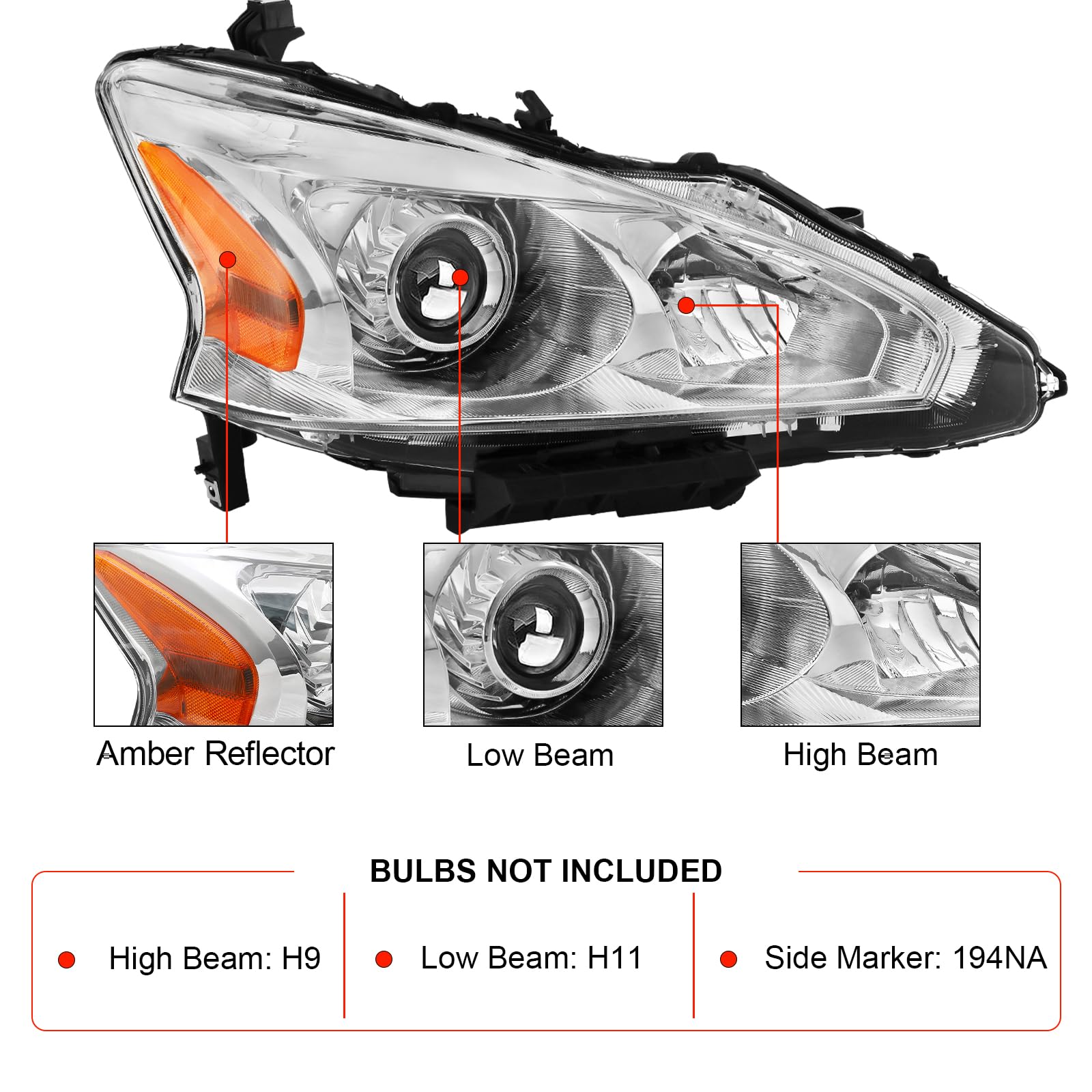 Alziria Headlight Assembly Compatible With 2013 2014 2015 13 14 15 Nissan Altima 2013-2015 13-15 Nissan Altima S/Sl/Sv-Only Fit