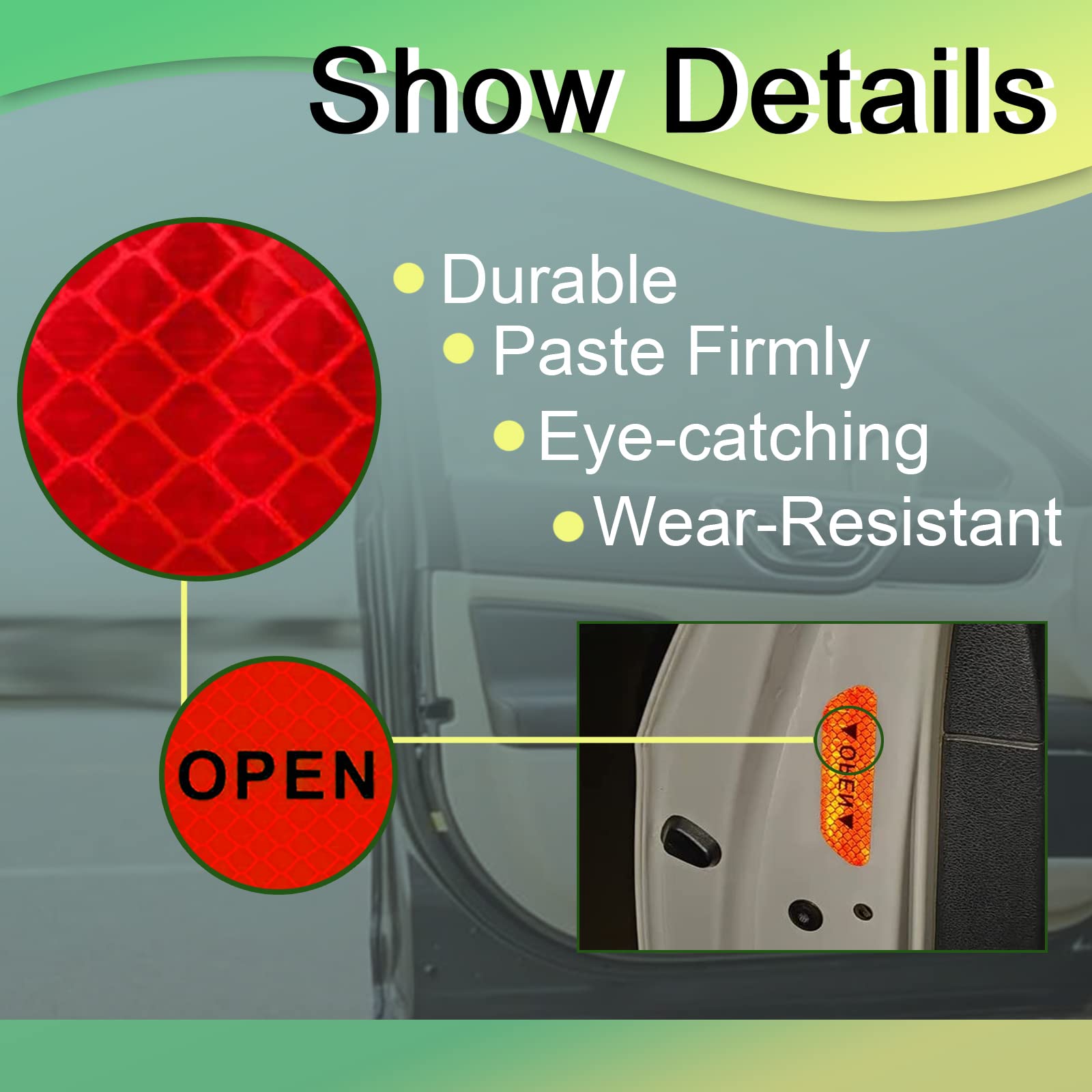 4PCS Universal Car Door Open Prompt Warning Stickers, Anti-Collision Safety Reflective Decal Tape, Car Accessories Universal for