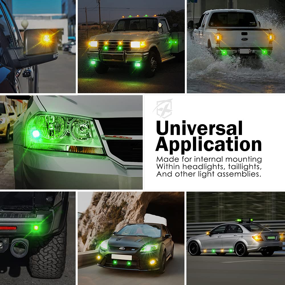 Xprite LED Strobe Lights Kit - 20 Flashing Patterns, Amber Green, 8 PCs, Model 52013-8-YG, for Emergency Vehicles, Trucks, SUVs, Cars