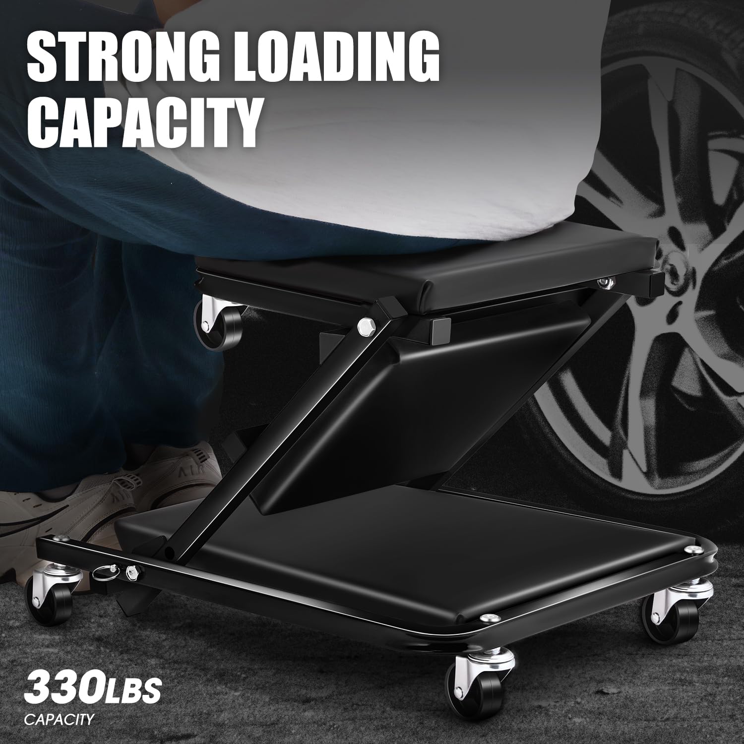 Dna Motoring 36 Inches Folding 2 In 1 Rolling Z Creeper, Adjustable Roller Garage Chair Lay Down Or Sit, 6 Pcs Casters, 330 Lbs