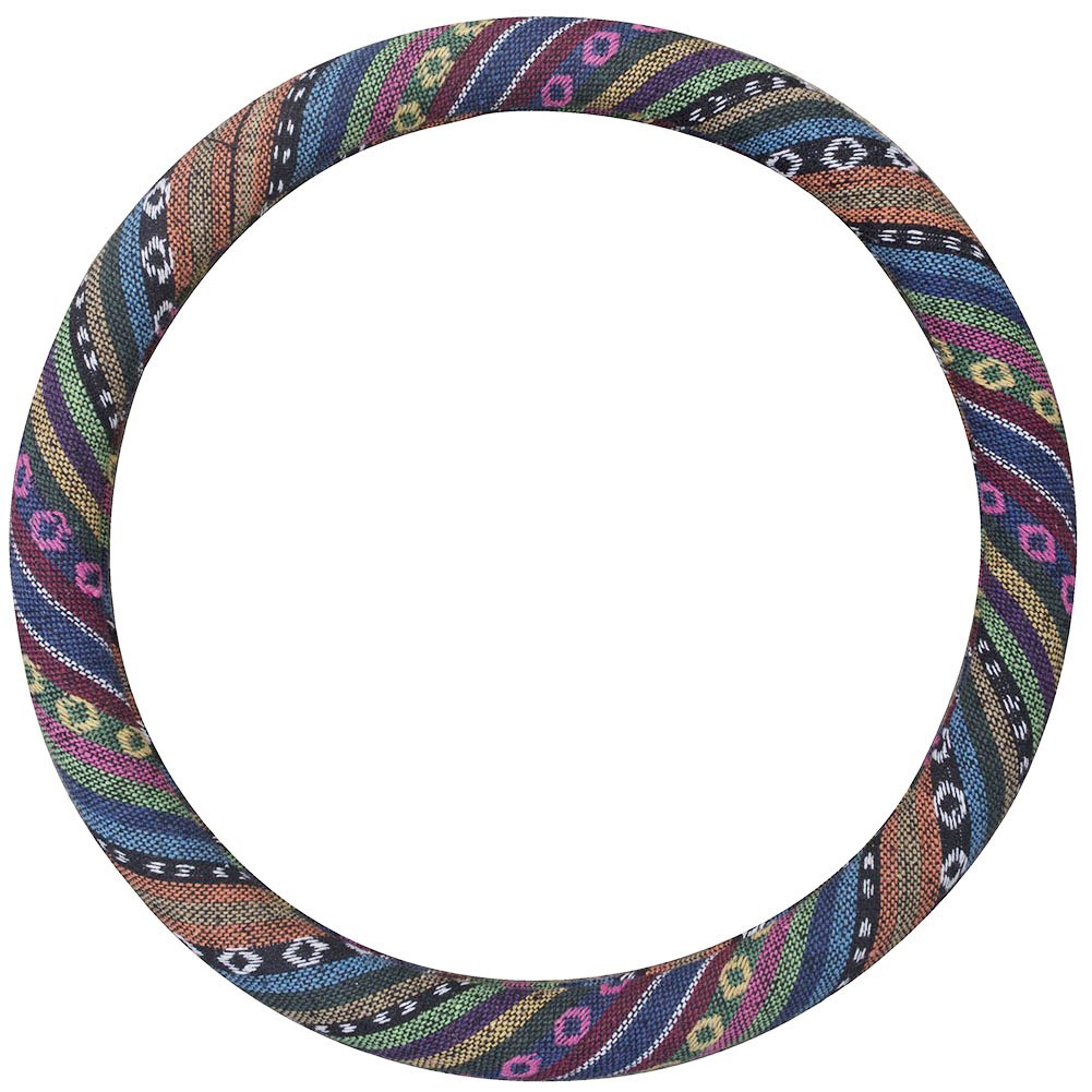Istn Ethnic Style Coarse Flax Cloth Automotive Steering Wheel Cover Anti Slip And Sweat Absorption Auto Car Wrap Cover (C, 15.25