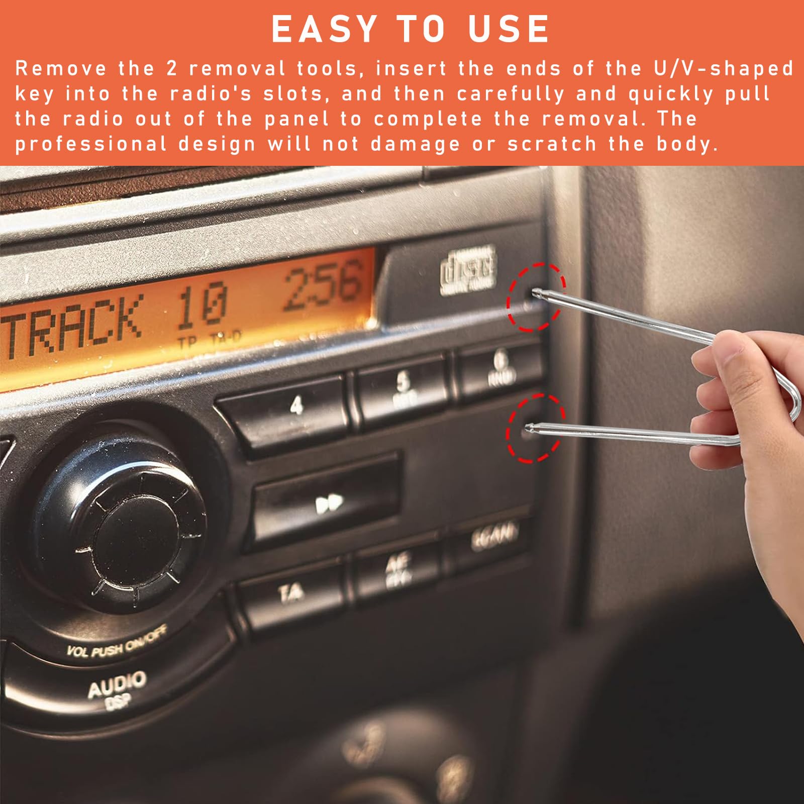 Dickno Car Radio Removal Pry Tool Kit - 2 PCS V-Shaped Stainless Steel Universal Stereo Remover for Vehicle Audio Disassembly
