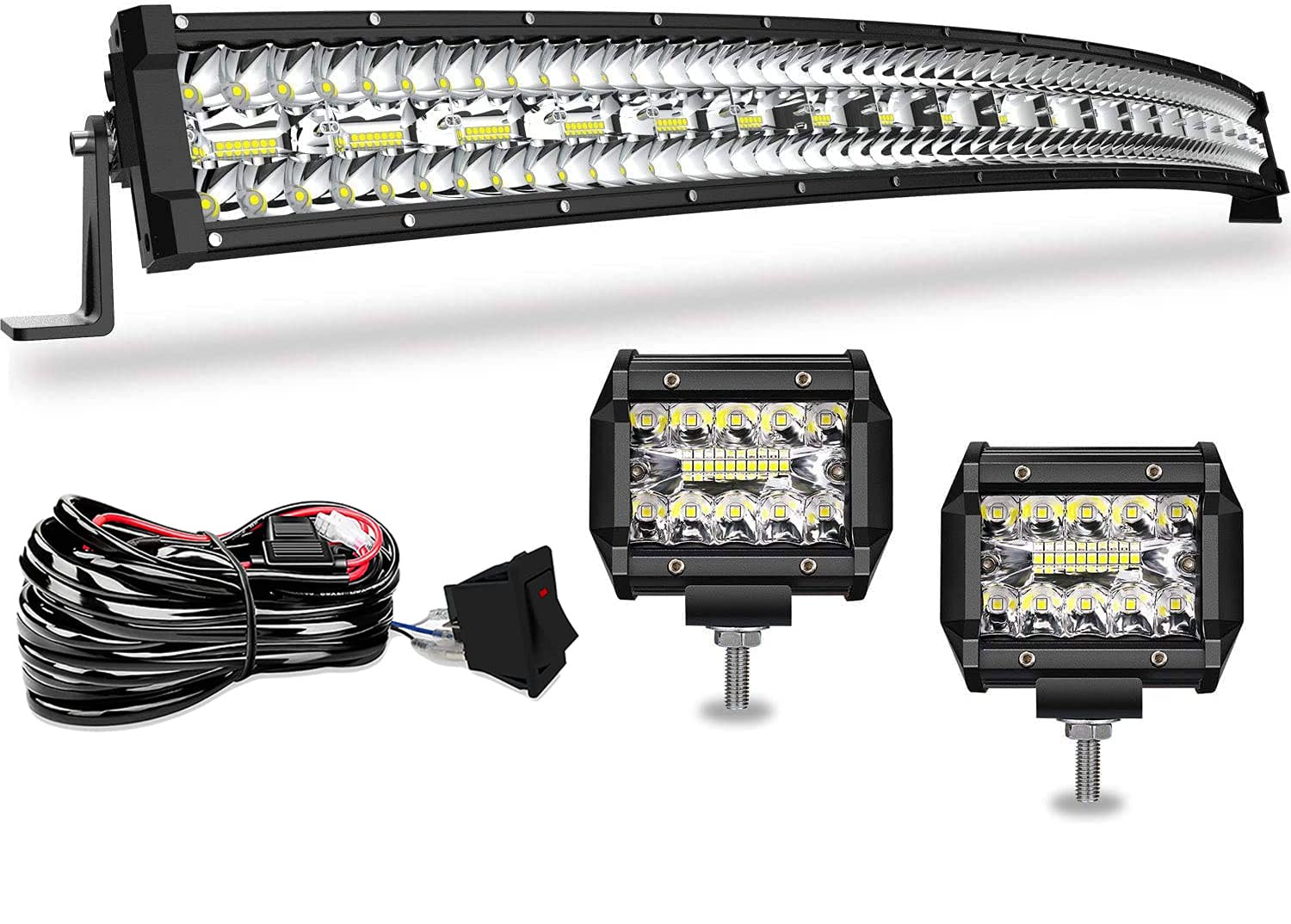 Dakride 42'' Led Light Bar Curved Triple Row 900W Flood Spot Combo Beam Off Road Lights 2Pc 4Inch 60W Spot Driving Fog Lights Wi