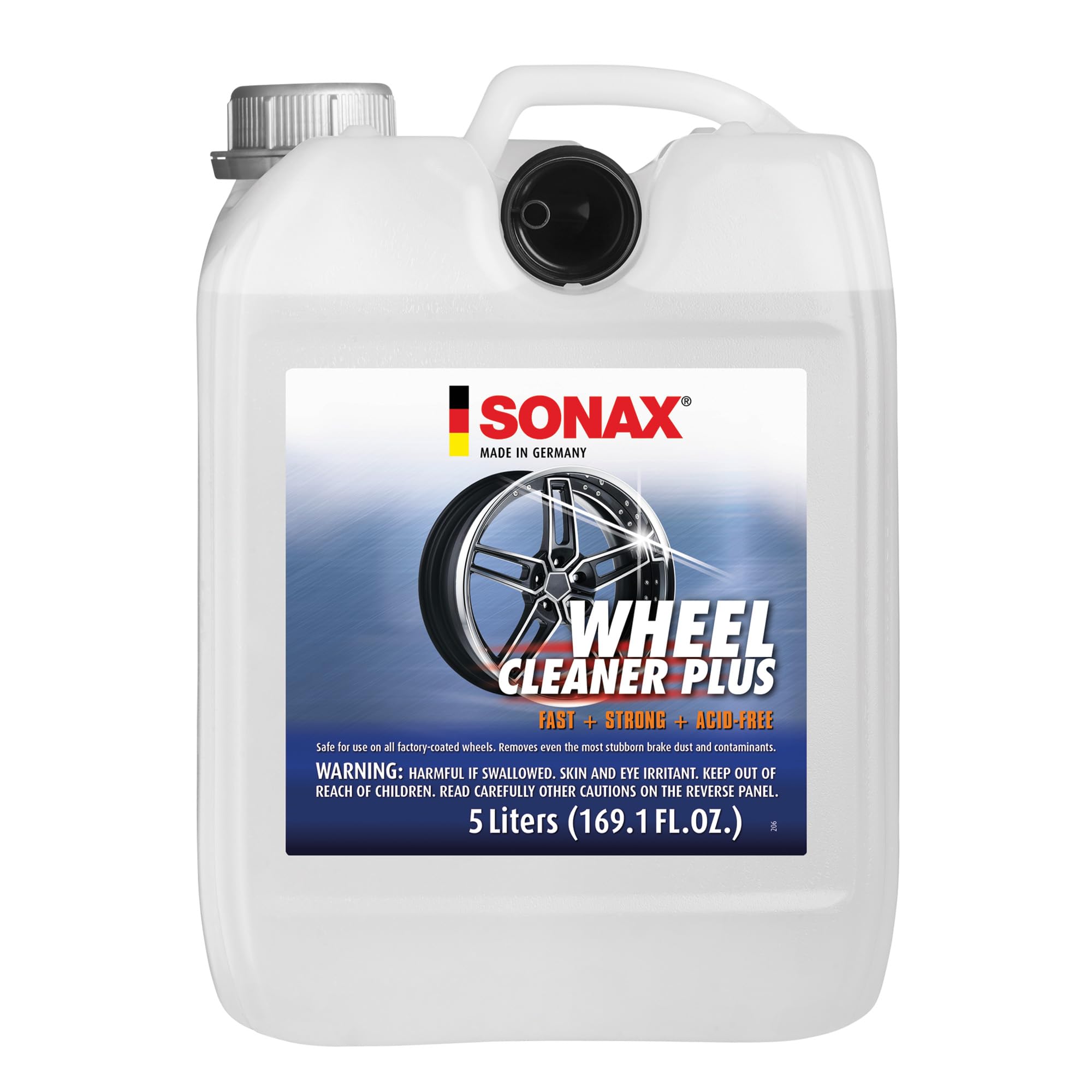 SONAX Wheel Cleaner Plus 5L 230505 | Non-Acid Color Changing Formula for Effortless Removal of Brake Dust Grime and Dirt | Safe 