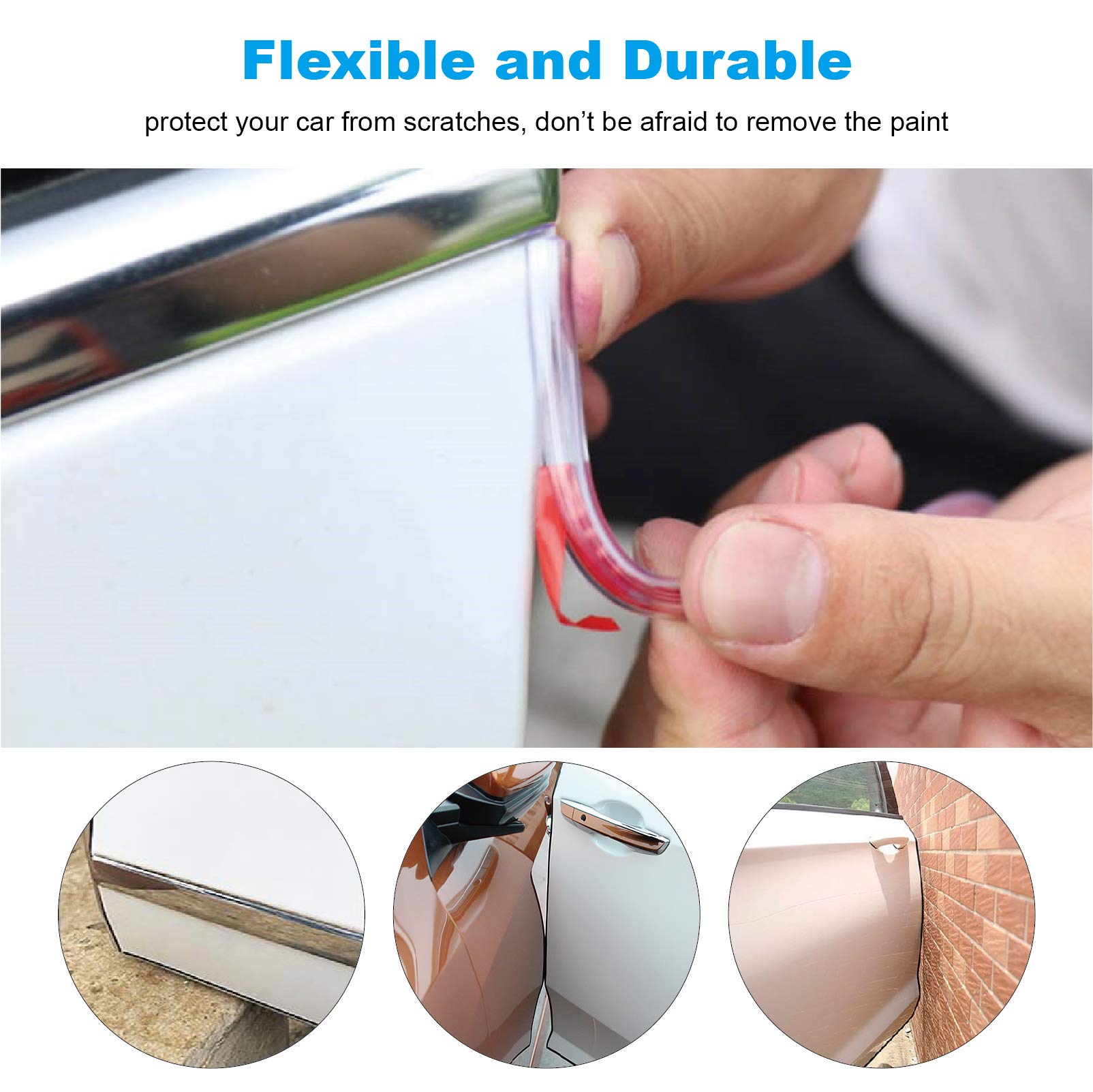 Wanmin Car Door Edge Guards - 32Ft Clear Rubber U Shape Seal Protector for Most Cars, Model W-TOU2
