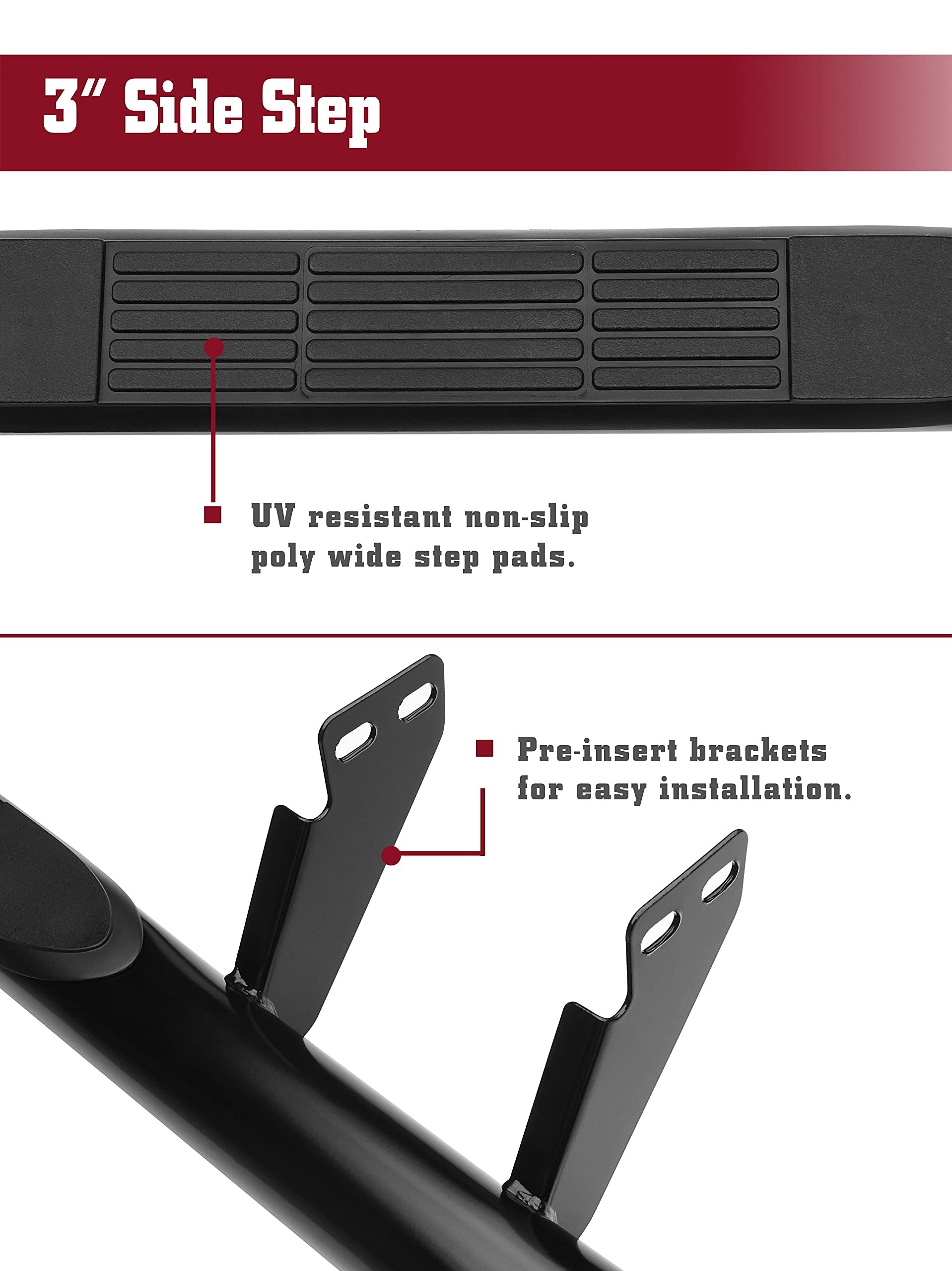 TAC TRUCK ACCESSORIES 3" Black Alloy Steel Side Steps for 2003-2010 Hummer H2/H2 SUT - Nerf Bars & Running Boards (2 Pieces)