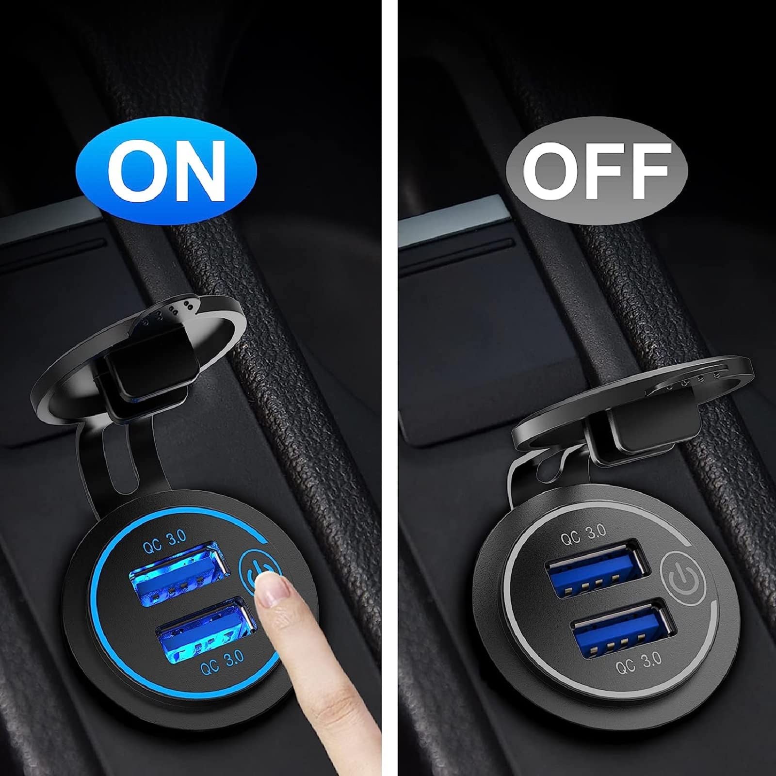 [2 Pack] 12V Usb Outlet, Quick Charge 3.0 Dual Usb Power Outlet With Touch Switch, Waterproof 12V/24V Fast Charge Usb Charger So