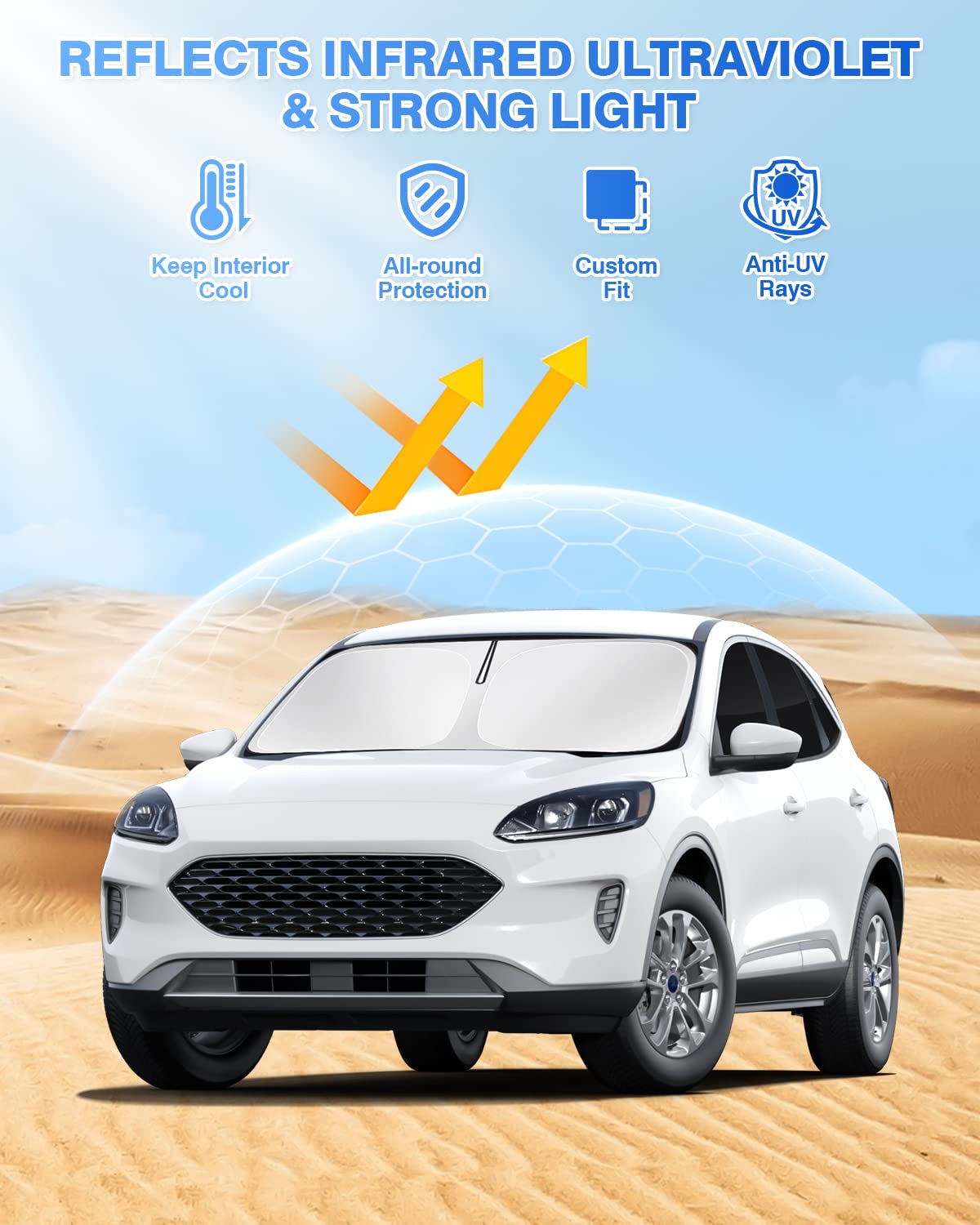 Canvcle Windshield Sun Shade Kit for 2020-2024 Ford Escape, Black, 8PCS, Polyester, Privacy Protection