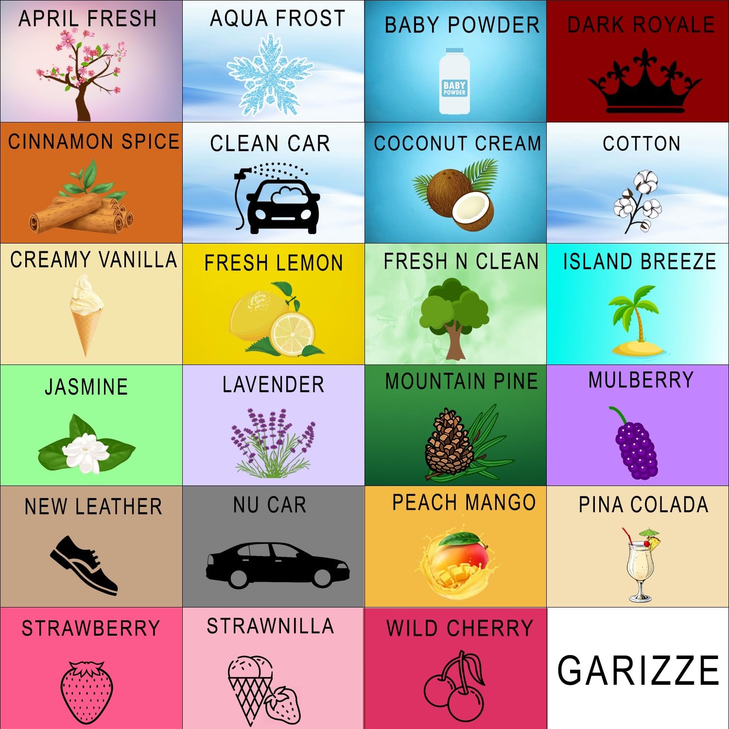 GARIZZE Wonder Wafers Air Freshener Variety Pack - 24 Individually Wrapped Car Fresheners with 24 Scents, 24 Count