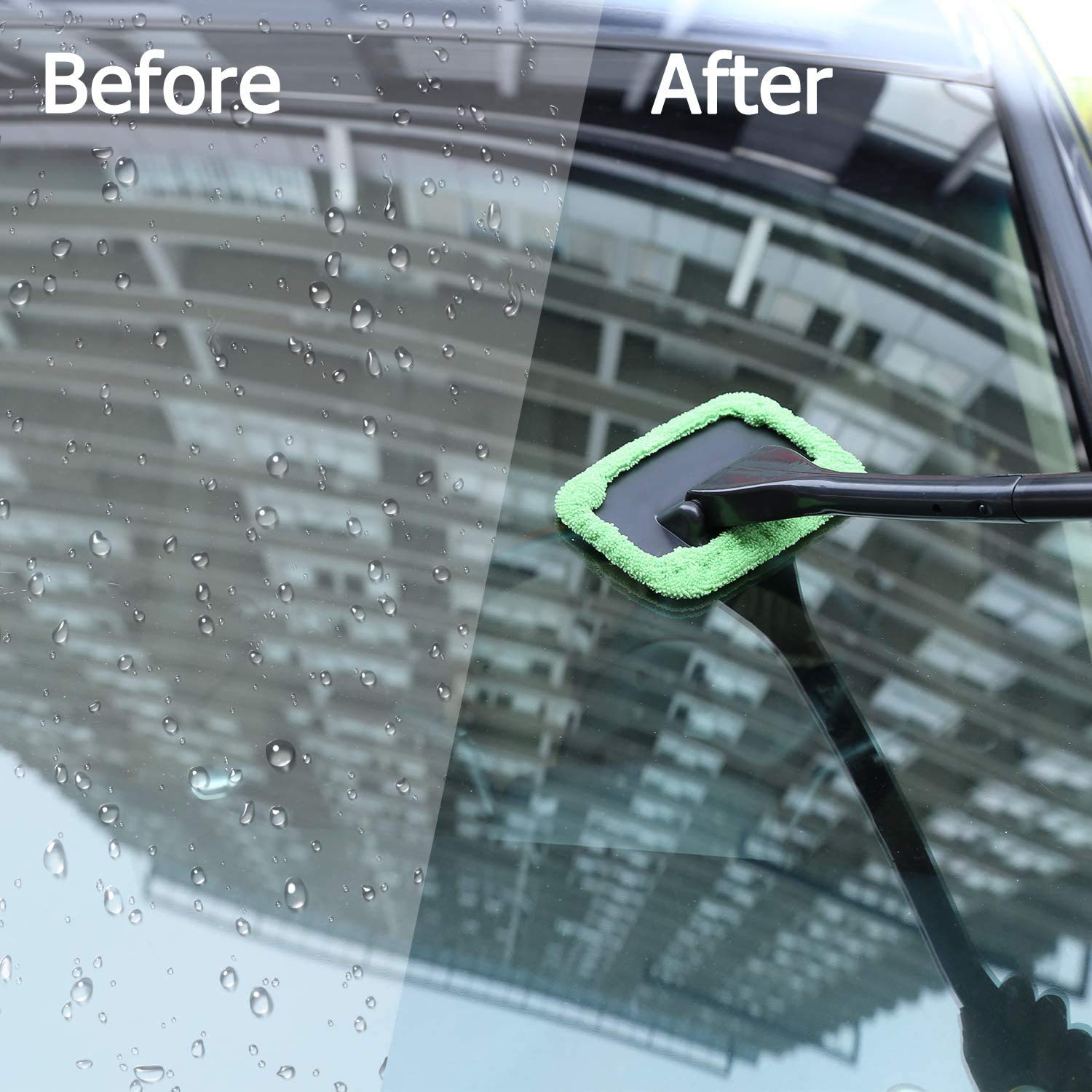 XINDELL Windshield Cleaning Tool - Auto Glass Cleaner with Detachable Handle, Microfiber Cloth Car Window Cleaning Kit, Interior