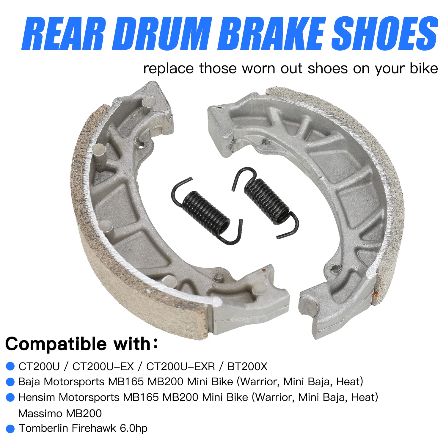 YOXUFA Mini Bike Drum Brake Pads Shoes for Coleman CT200U BT200X CT200U-EX Baja Warrior MB200 Predator 212cc 196cc CRF70 GY6 49c