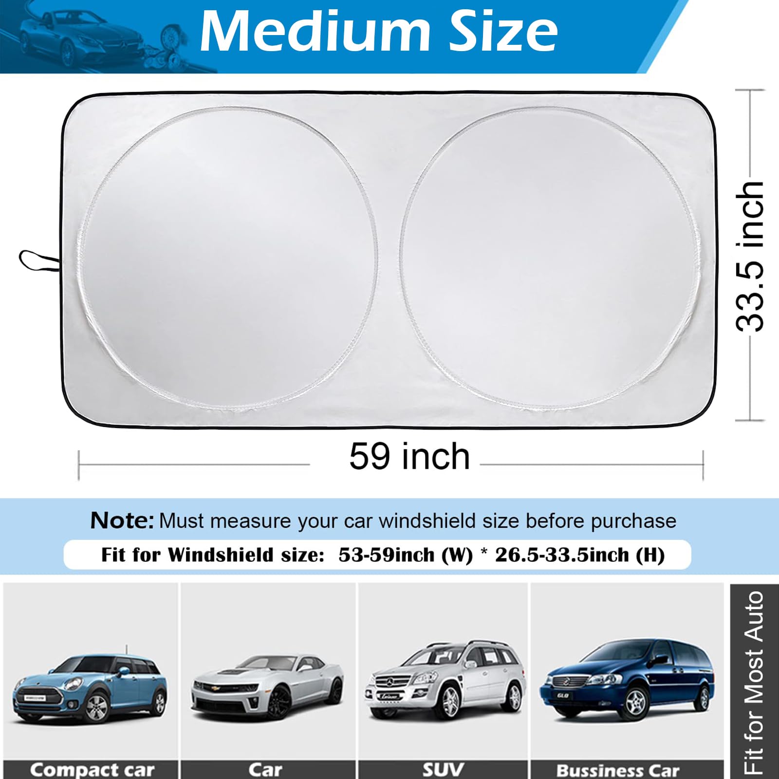 Ic Iclover Car Windshield Sun Shade, 210T Polyester Foldable Front Window Sun Visor Protector, Blocks Uv Rays And Heat Sun Prote