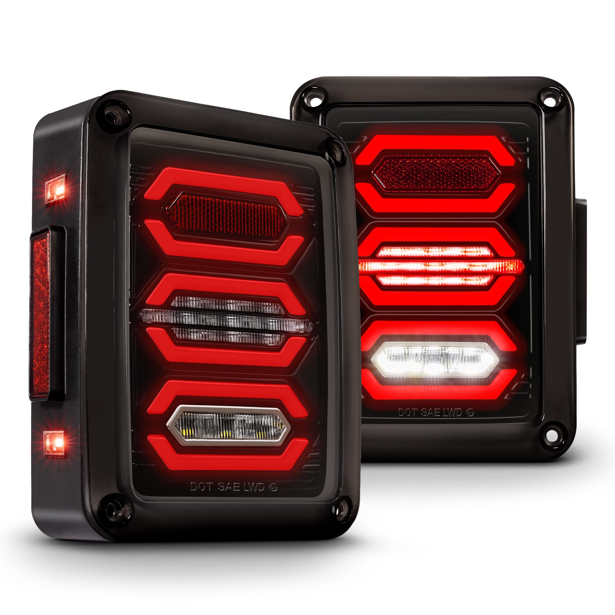 True Mods Led Rear Tail Light Replacement For Jeep Wrangler [Hexagon Design] [Smoke Lens] [Plug N Play] Led Brake Light For Jeep