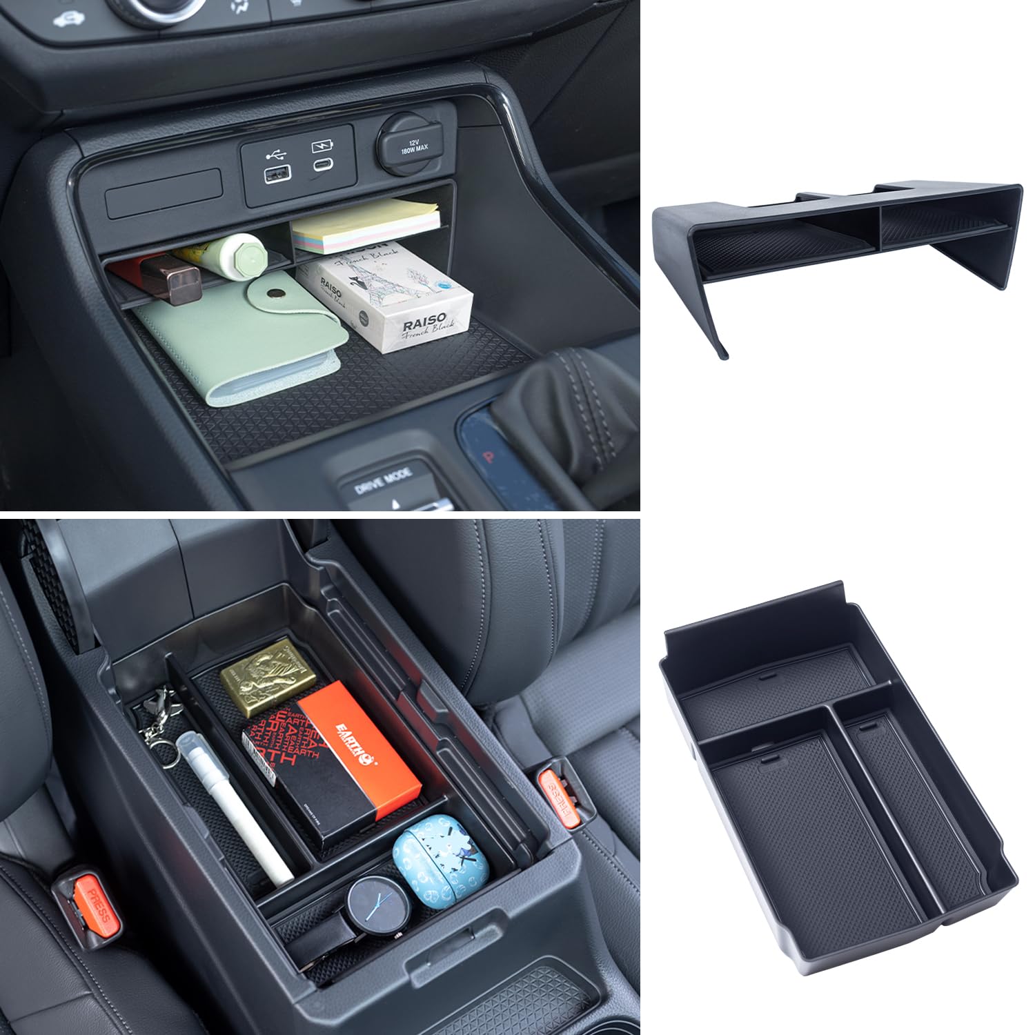 Pimcar 2Pcs Honda Crv Center Console Organizer And Armrest Tray, 2025 2024 2023 Cr-V Hybrid Accessories Abs Plastic Material Ins