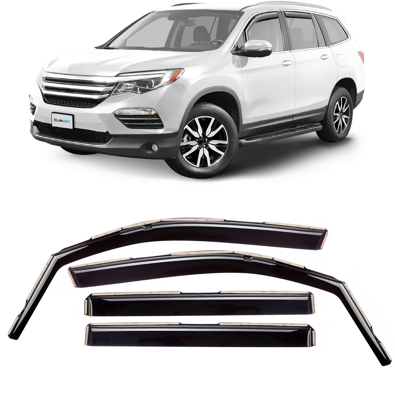 Clim Art In-Channel Incredibly Durable Rain Guards For Pilot 2016-2022, Original Window Deflectors,Vent Deflector,Vent Window Vi