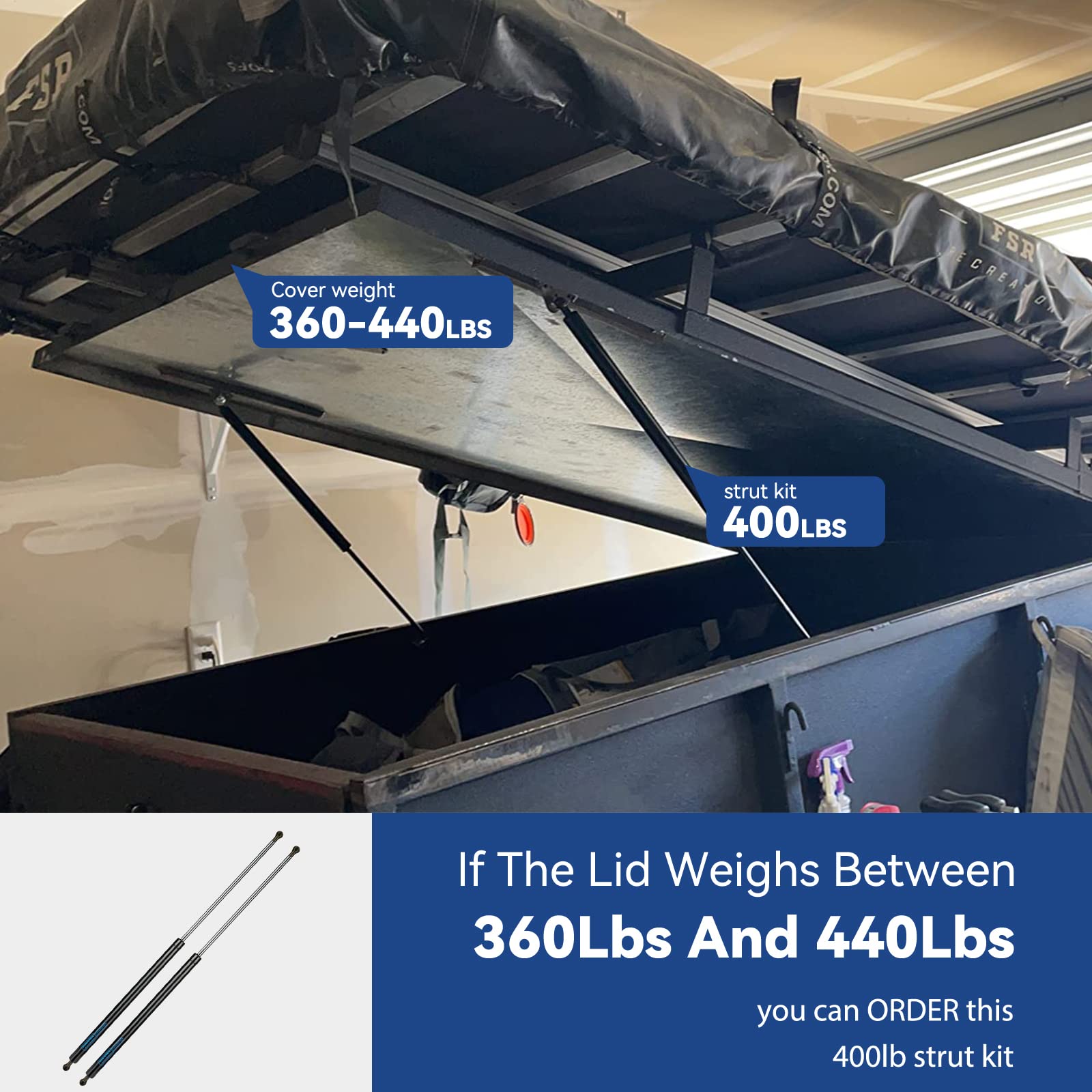 ARANA 28" Gas Struts Spring Shocks, 400Lb Lift Support, Black, Model SF280M400, Set of 2 for Heavy-Duty Trailers