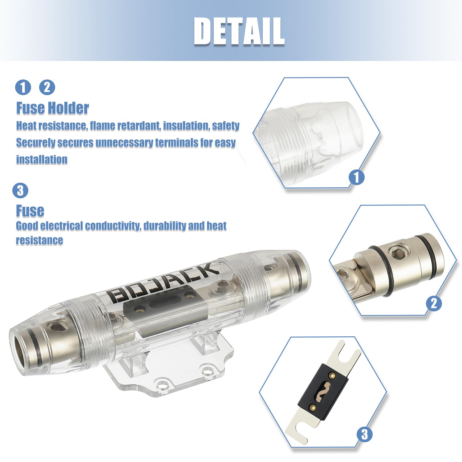 BOJACK ANL Fuse Holder with 125 Amp Fuse,Secure in-Line Installation for 0/2/4 AWG 0, 2, 4 Gauge Wires Fuse Holder 125A