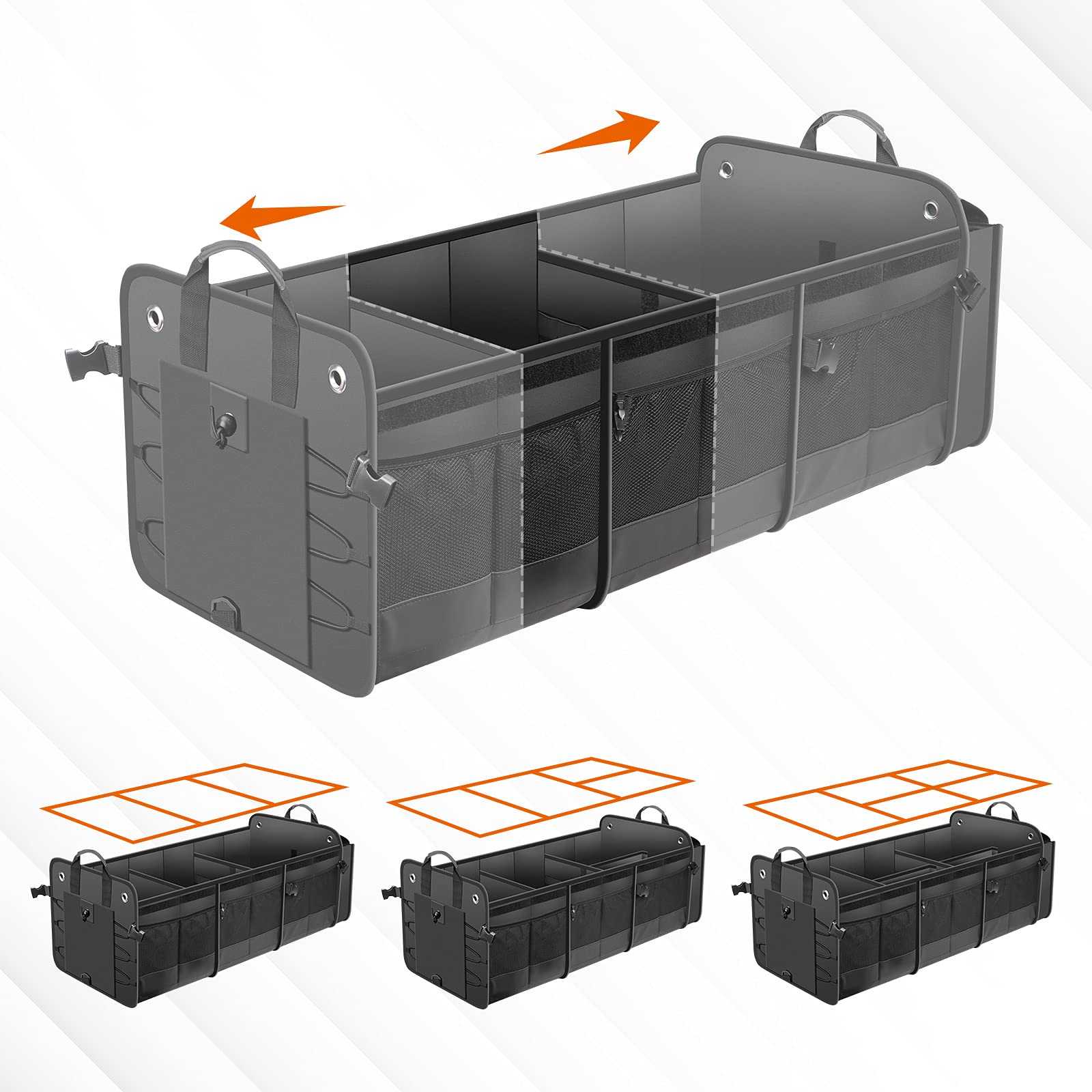 Large Trunk Organizer With Removable Cooler Bag-Collapsible Durable Multi Compartments W/ Foldable Cover, Non Slip Bottom Cargo