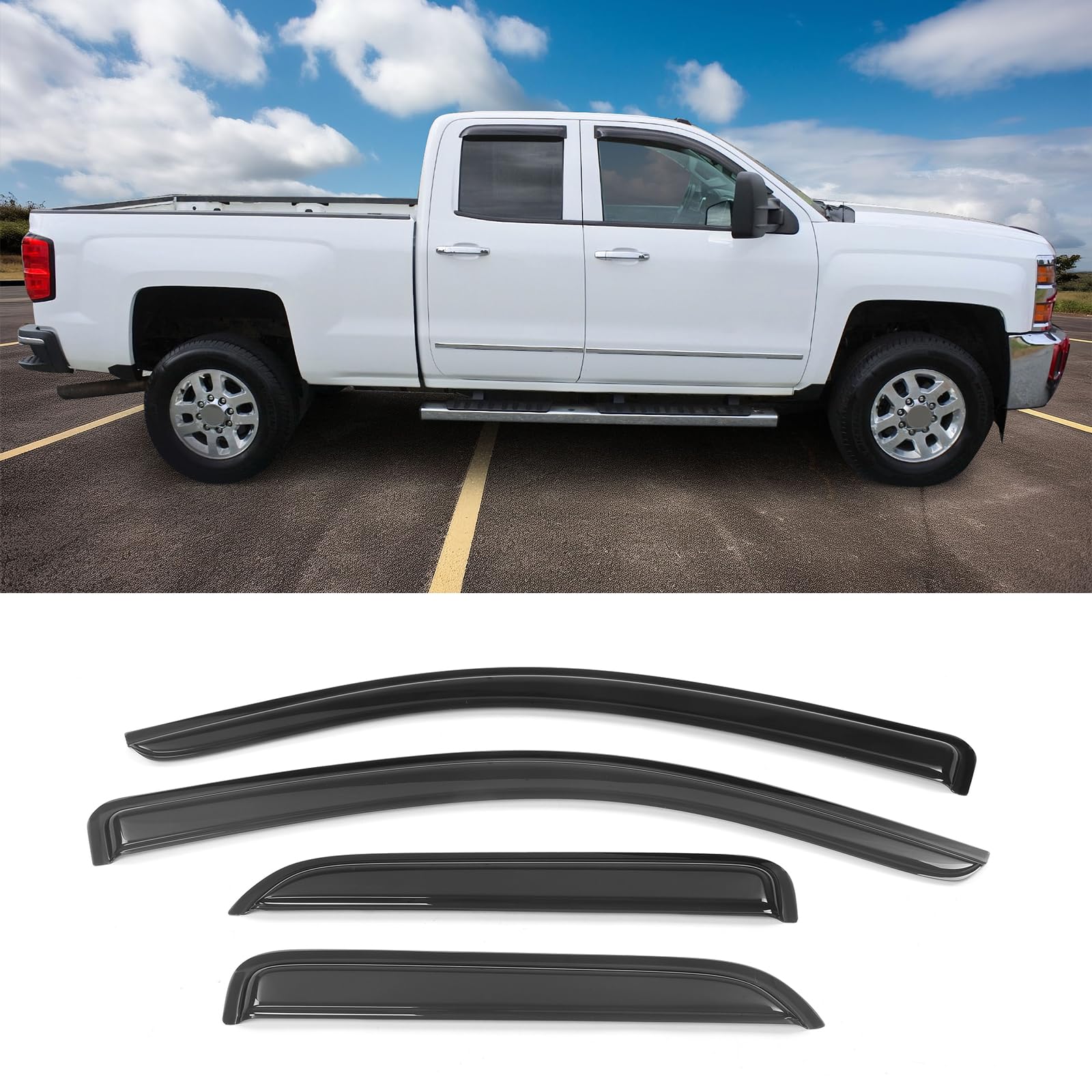 IKON MOTORSPORTS Window Visors, Compatible with 2014-2019 Chevrolet Silverado & GMC Sierra Extended Cab, Dark Smoke Acrylic Wind