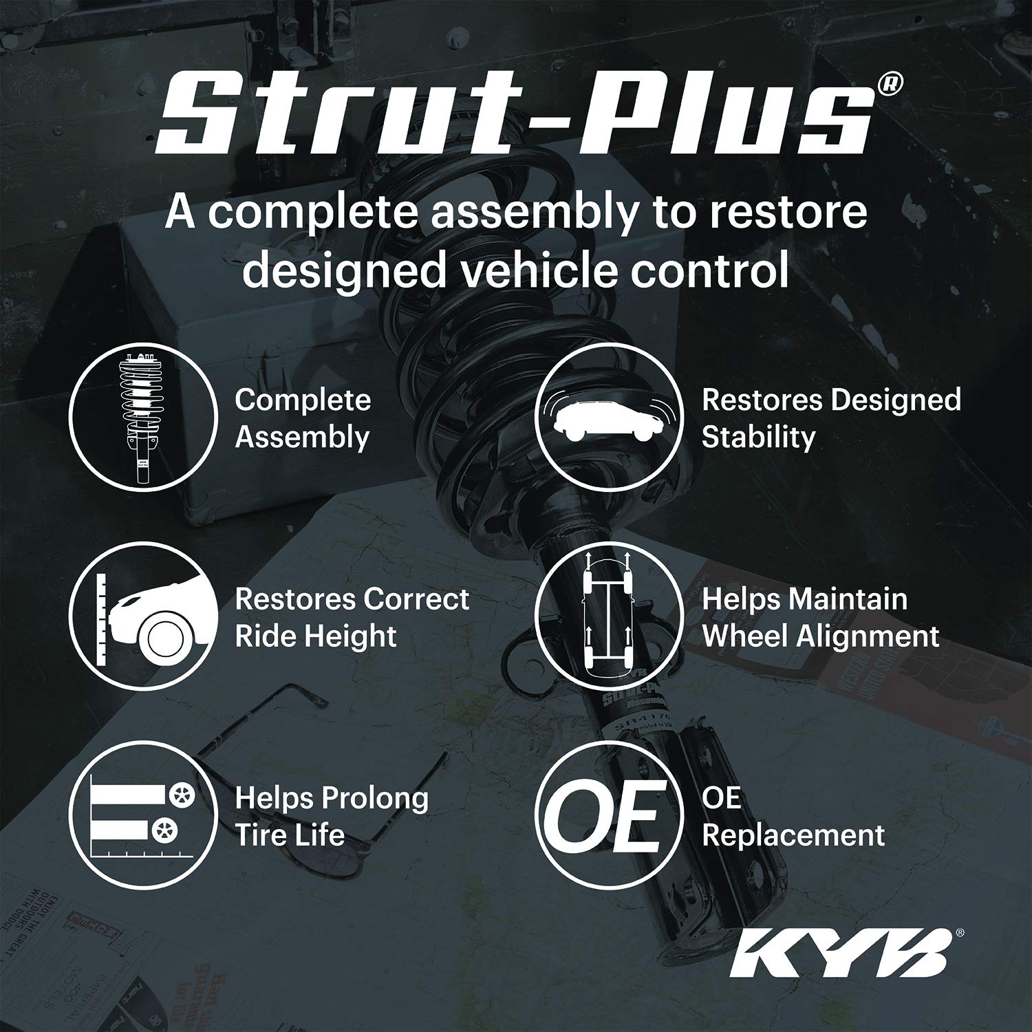 Kyb Sr4104 Strut Plus Complete Corner Unit Assembly, Black