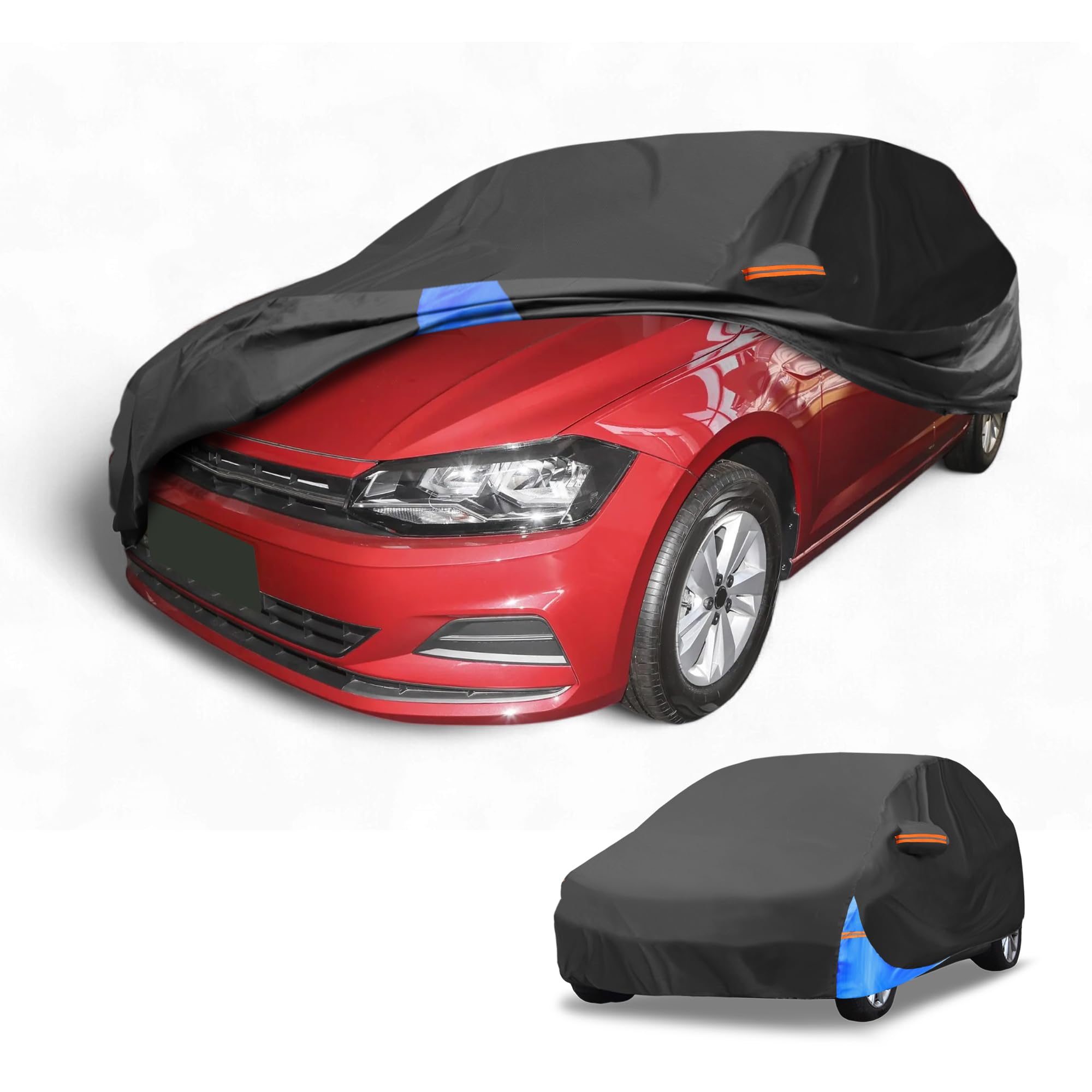 Partuto Waterproof All-Weather Universal Car Cover with Right Side Zipper, 210D-PU Black Blue Fits for Hatchback 163'' to 177'' 