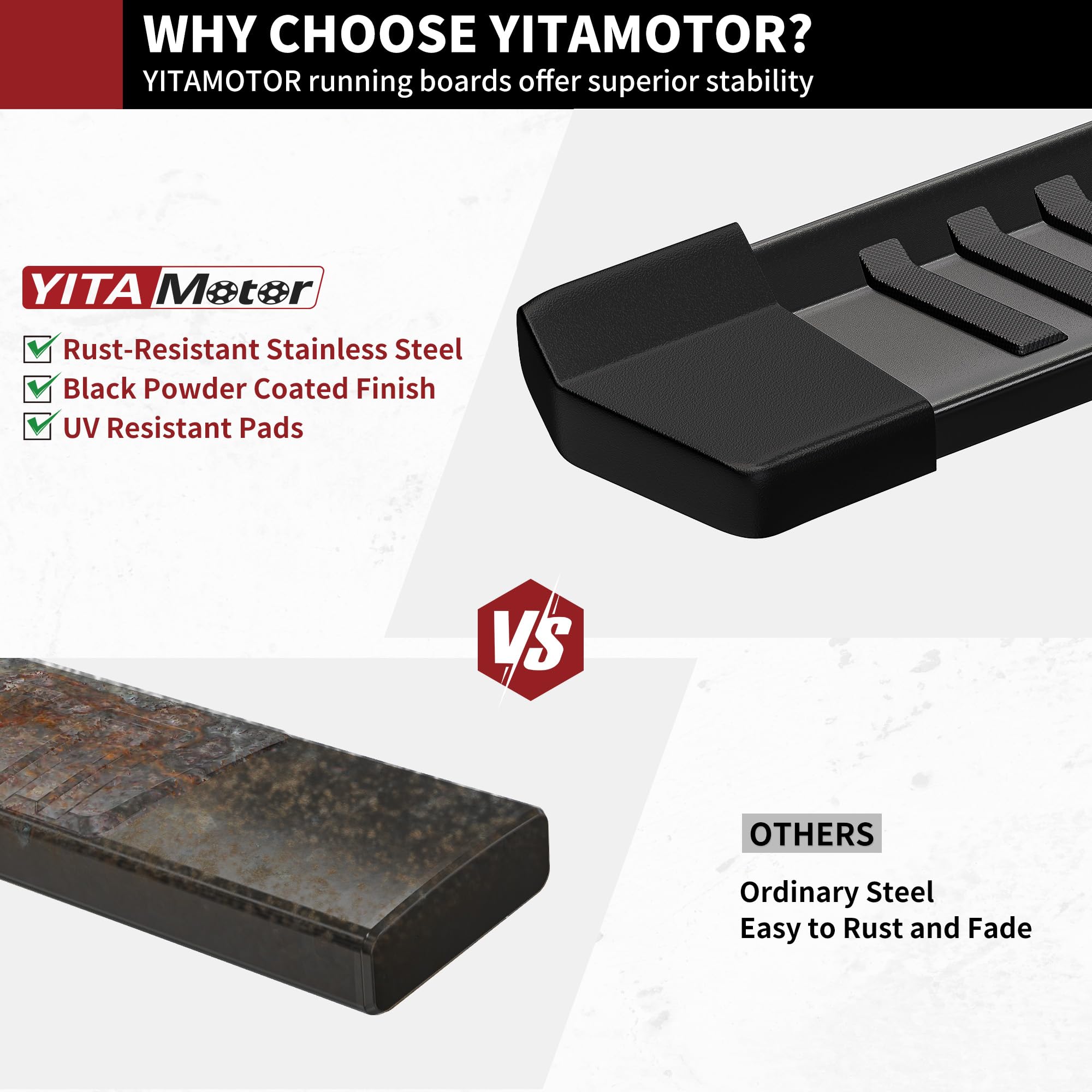 YITAMOTOR 6" Running Boards for 2019-2025 Chevy Silverado/GMC Sierra, Textured Black Stainless Steel, Model 6C4QNNM