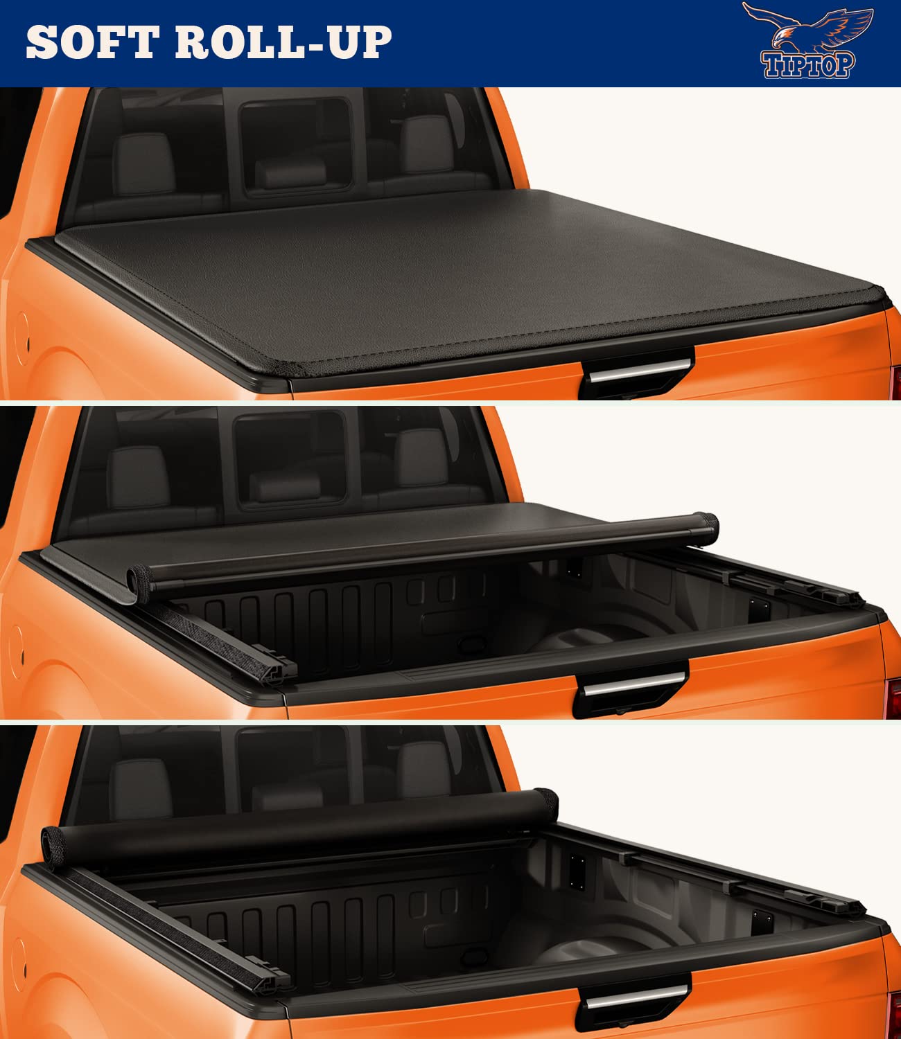 TIPTOP Soft Roll-Up Tonneau Cover Truck Bed for 2007-2025 Silverado/Sierra 1500 & 2007-2019 2500 3500 HD 6.6ft Bed (78.9'') | TP