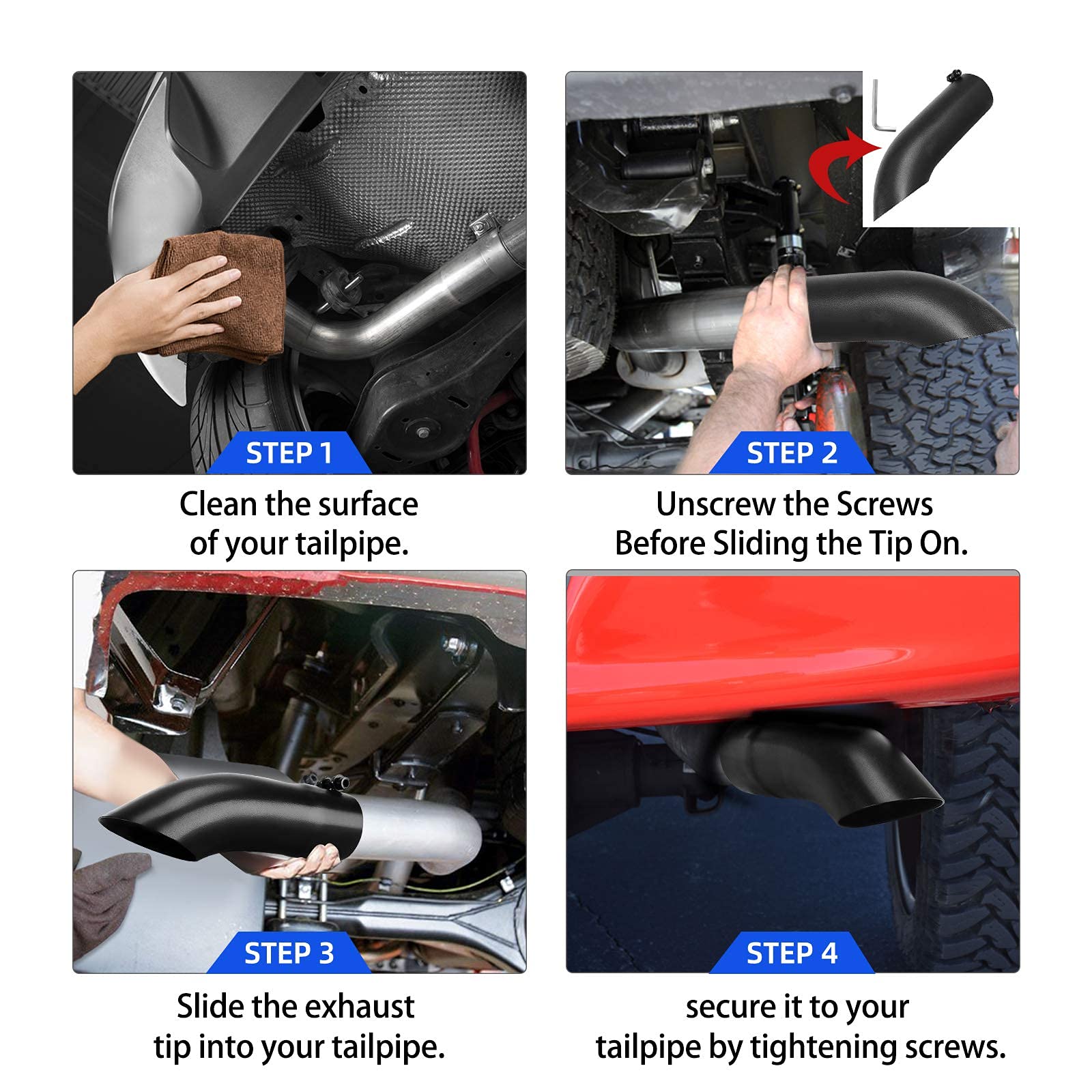 AUTOSAVER88 3 Inch Black Exhaust Tip, 3'' Inlet 3'' Outlet 12'' Long Powder Coated Finish Stainless Steel Turndown Diesel Exhaus