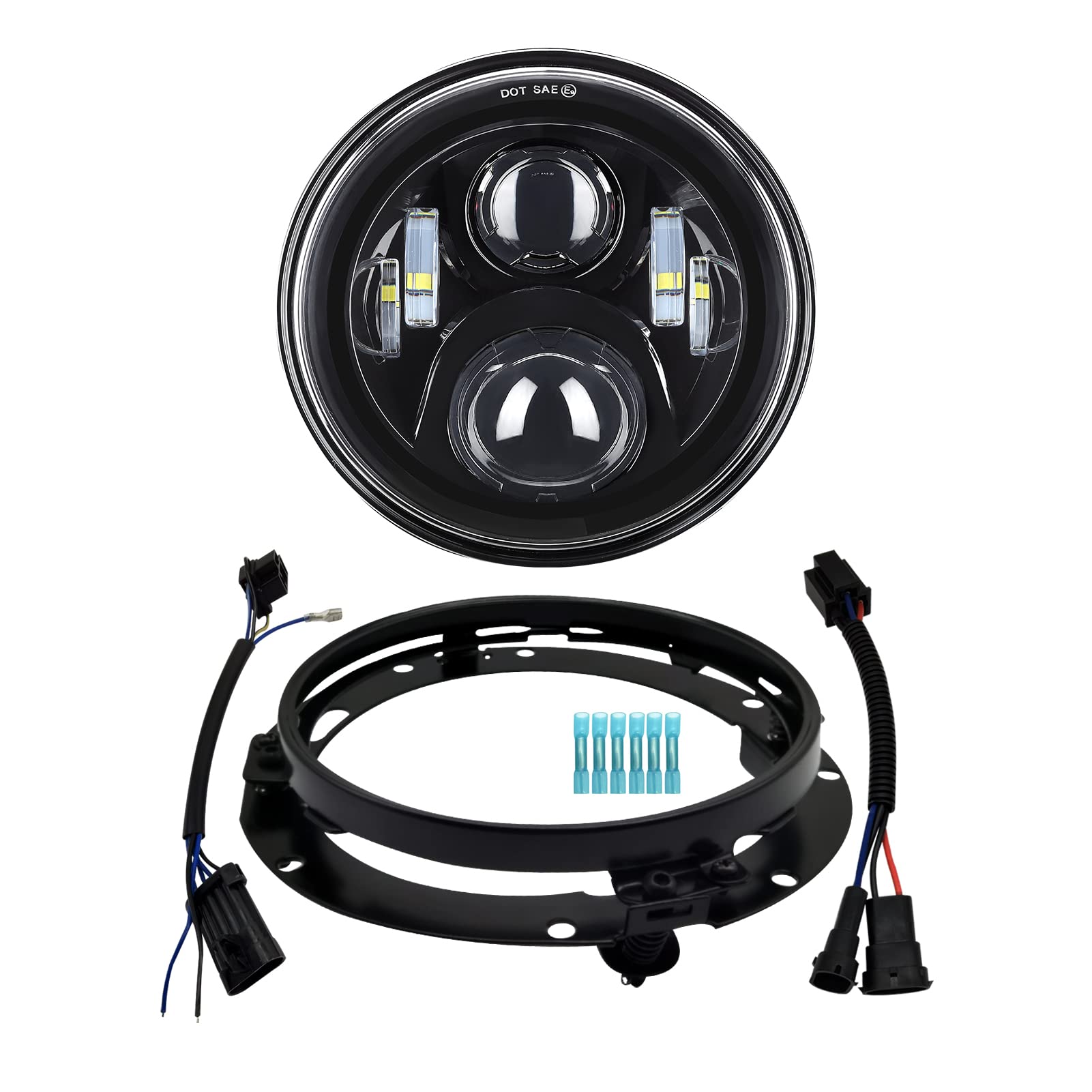 Alyoned 7 Inch Motorcycle Led Headlight Dot Lamp Kit With Mounting Bracket Compatible With Harley Davidson Fatboy Street Glide H