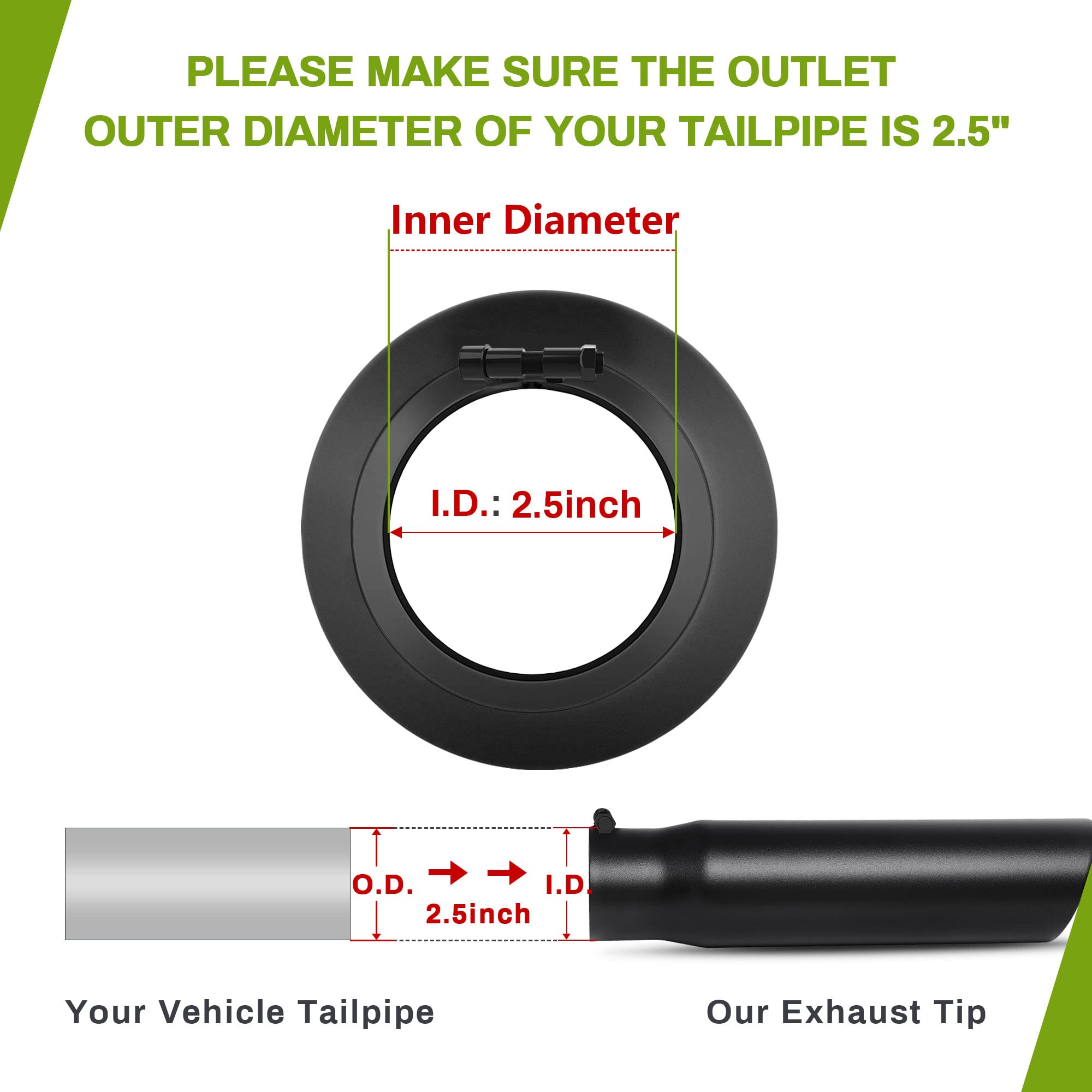 AUTOSAVER88 2.5 Inch Exhaust Tip, 2.5'' Inlet 3'' Outlet 12'' Overall Length Stainless Steel Exhaust Tail Tip, Fits 2 1/2 Inch O