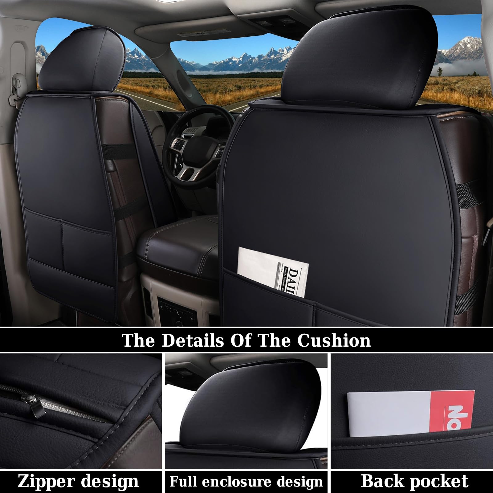 Coverado Car Seat Covers Full Set, Leather Ram 1500 Seat Covers Protectors Compatible With 2002-2025 Dodge Ram 1500 2500 3500 Cr