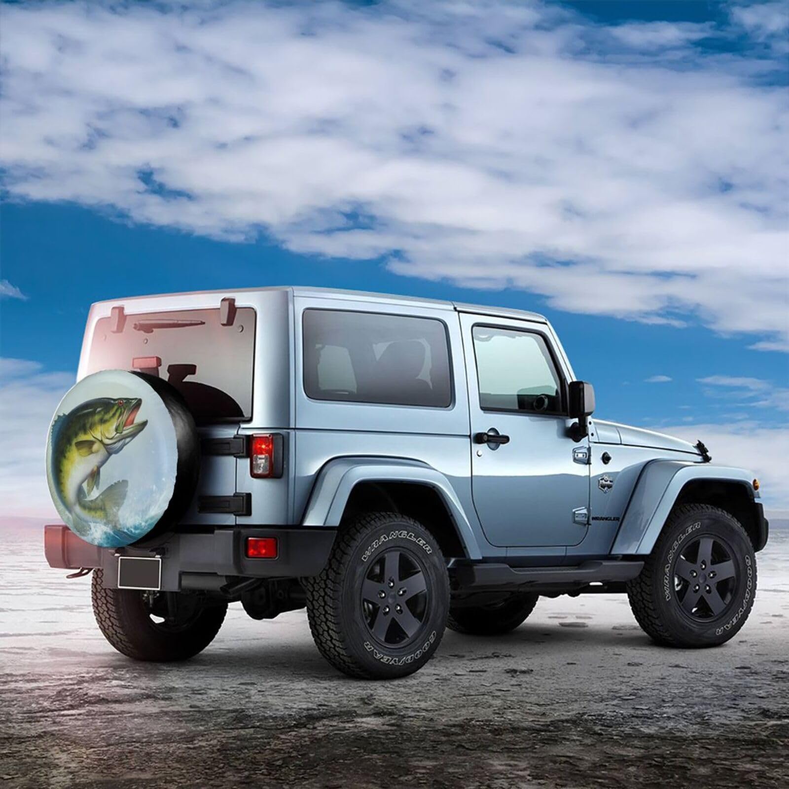 Bass Fish Jumping Spare Tire Cover Fishing Tire Wheel Covers Waterproof Dust-Proof Wheel Tire Protector Weatherproof Tyre Covers