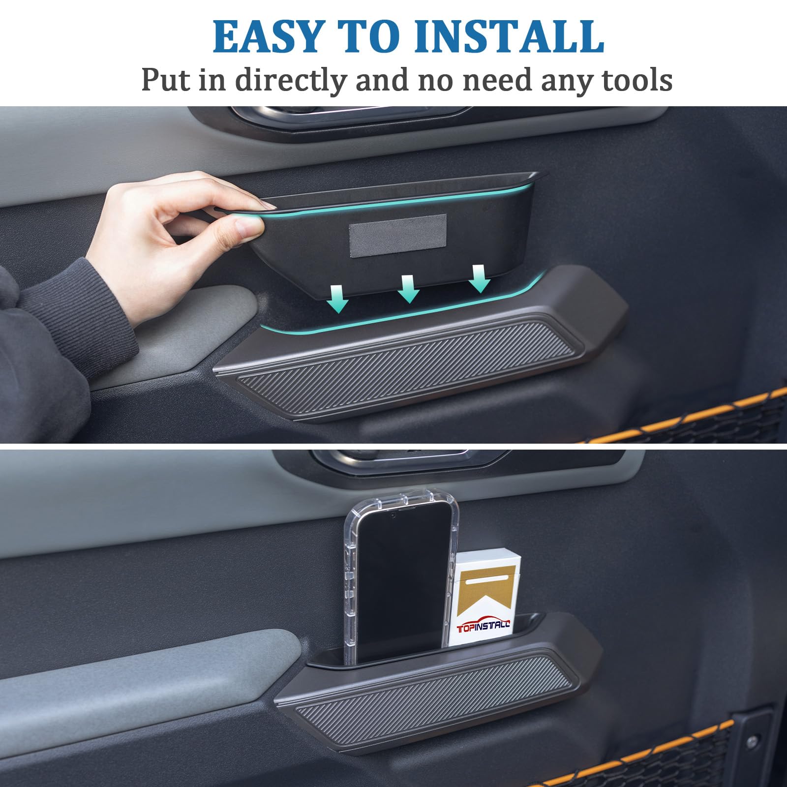 TOPINSTALL 4 Door Handle Storage Box Compatible with Ford Bronco 2021-2025 Accessories, Phone Holder Front and Rear Door Grab Ha