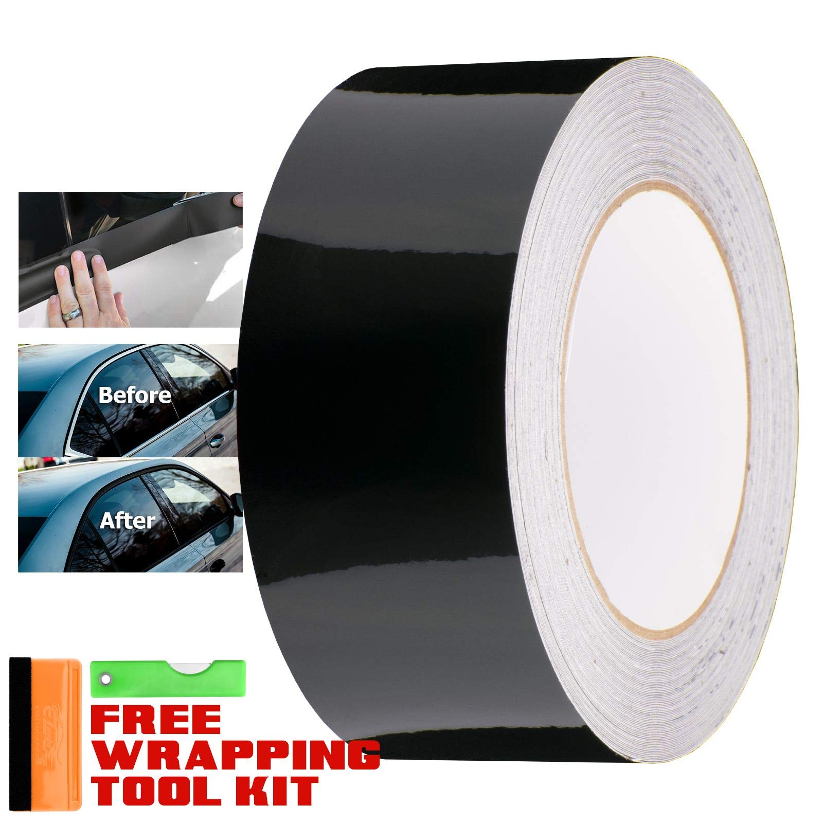 Free Tool Kit Gloss Black Vinyl Wrap Kit For Black Out Chrome Delete Window Trim Door Trim 2' X50Ft