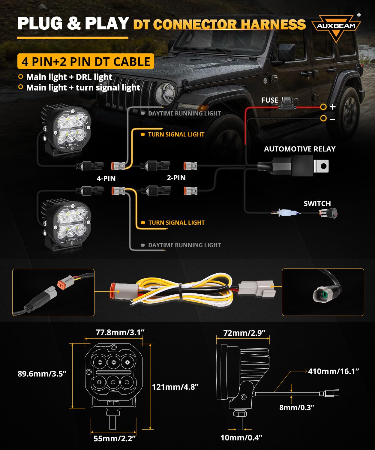 Auxbeam XP-Ultra 3" 84W LED Pods, Amber/White Multi Modes, 9600LM Spot Flood Combo, Model ZD000810-VE, Offroad Cube Lights Pair