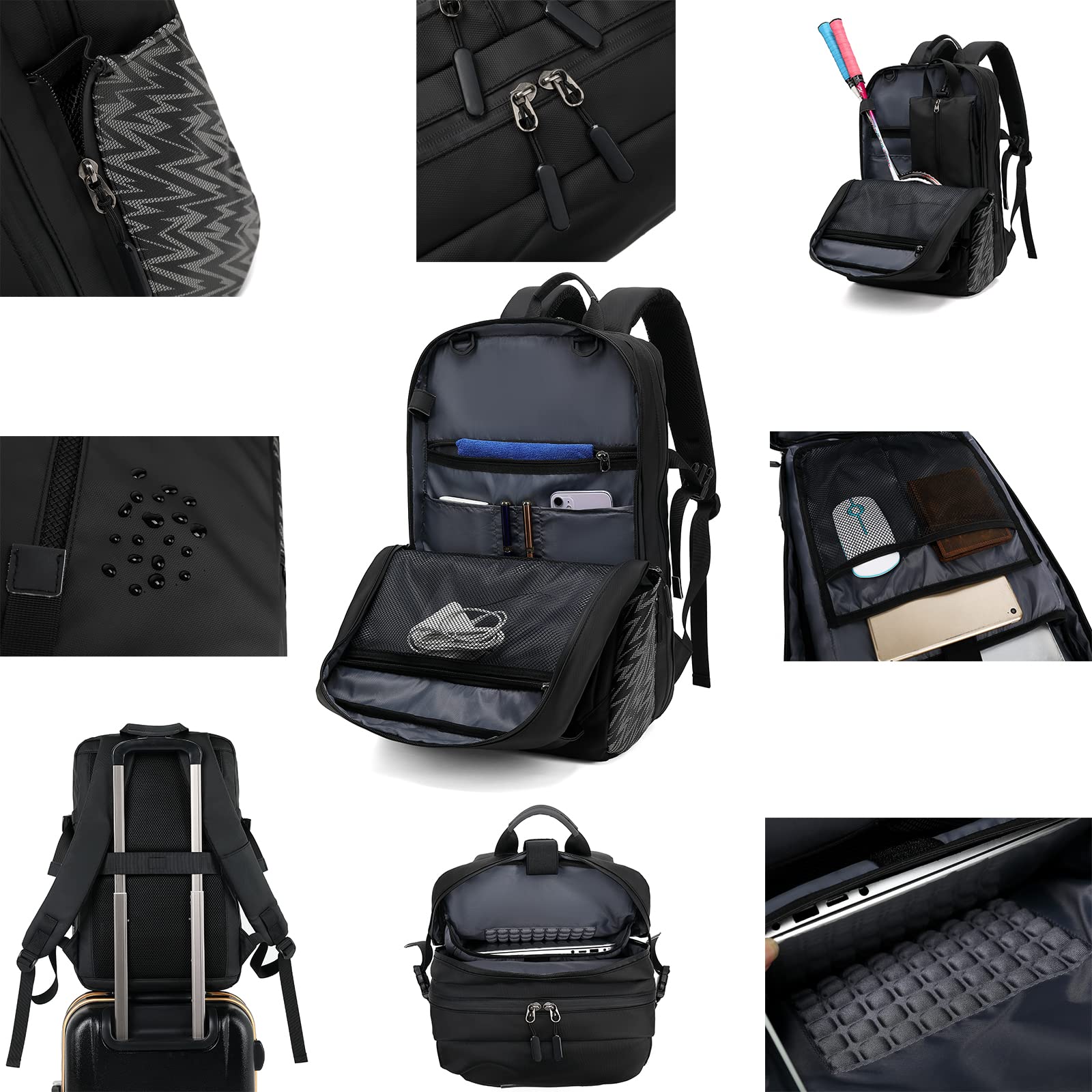 MIHUNTER Motorcycle Backpack - Waterproof Nylon, 17" Laptop Compartment, Adjustable Helmet Holder, Large, Reflective, Model Holder01