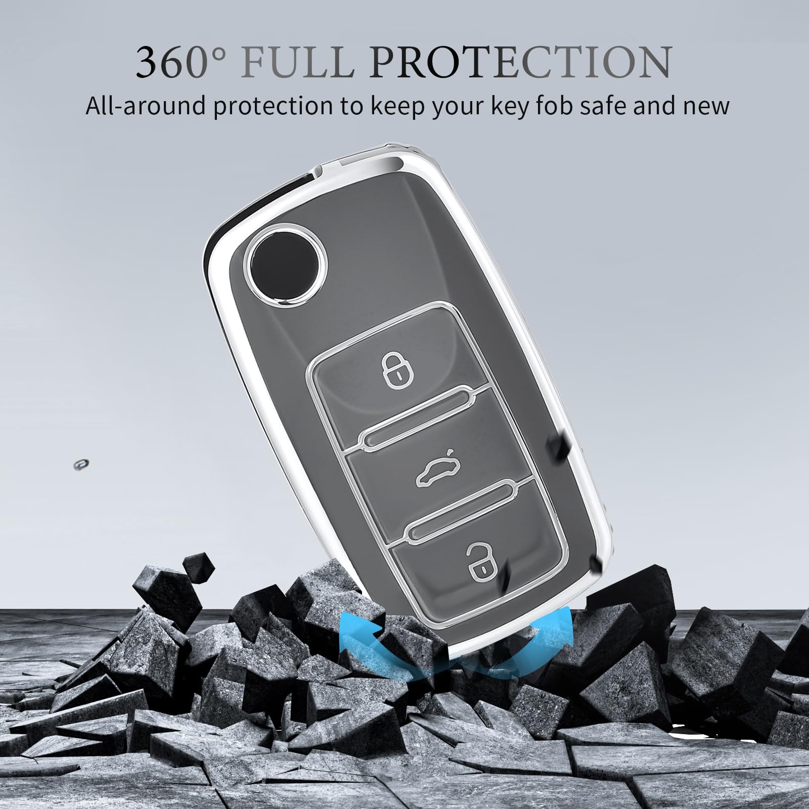 OFFCURVE Key Fob Cover for Volkswagen, Soft TPU Full Protector Case for VW Jetta Golf Polo Passat MK8 Tiguan Beetle Car Remote S