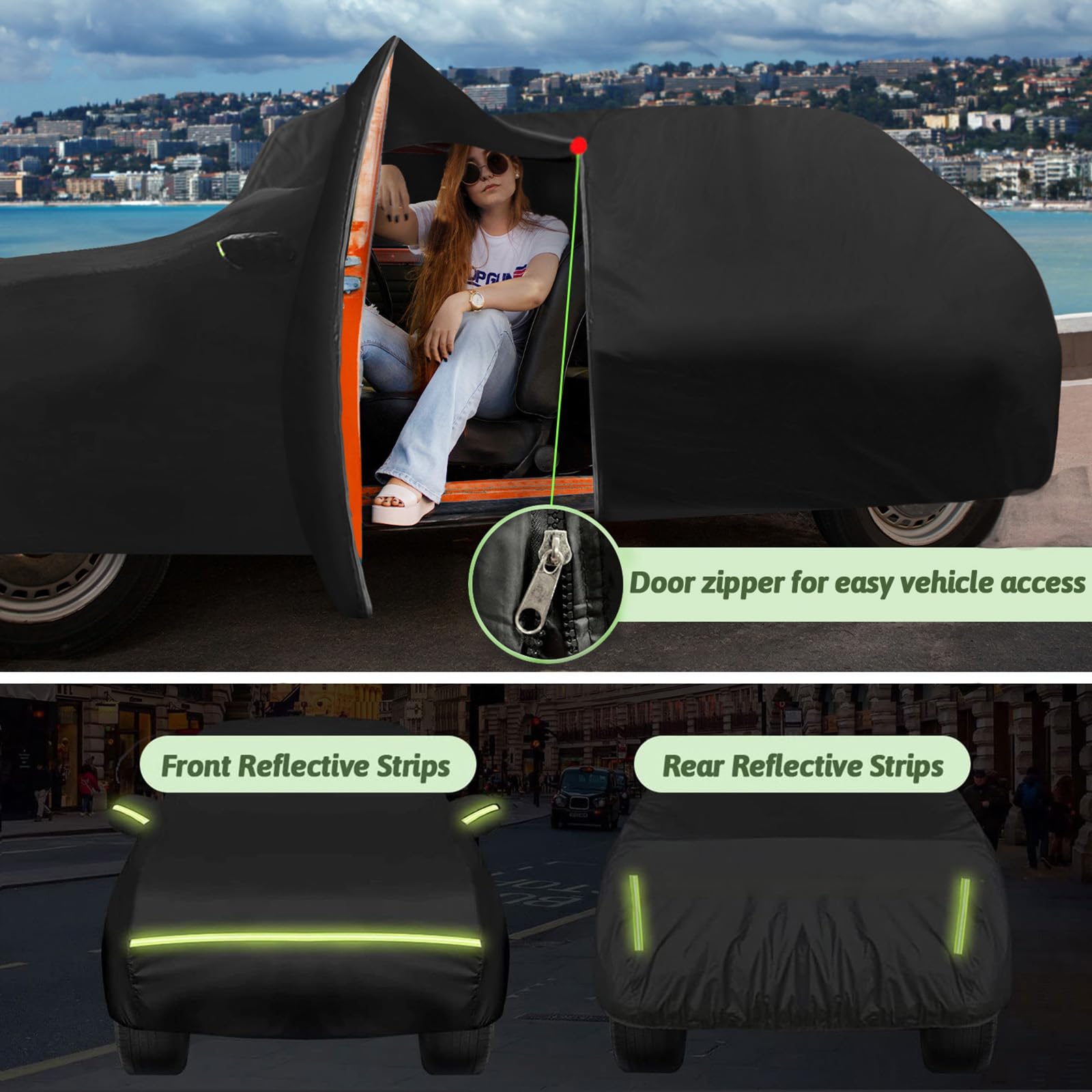 BETERNY Car Cover for Fiat 500 (2007-2025) - Waterproof, Black, High Density Polyethylene, Model SD-XB0108