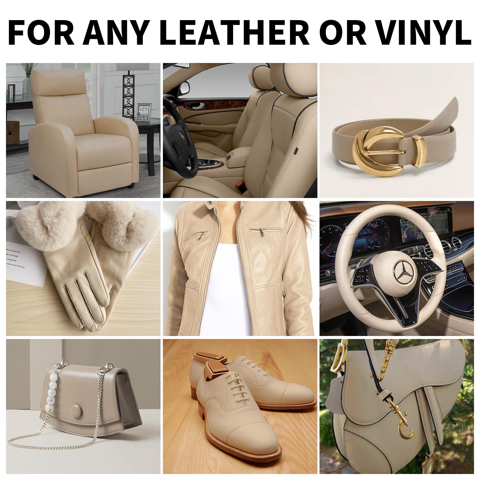 SHADAIWUYU Leather Recoloring Balm - 8.5oz Beige Leather Repair Kit for Furniture and Car Interior, Scratch Repair, and Dye Paint