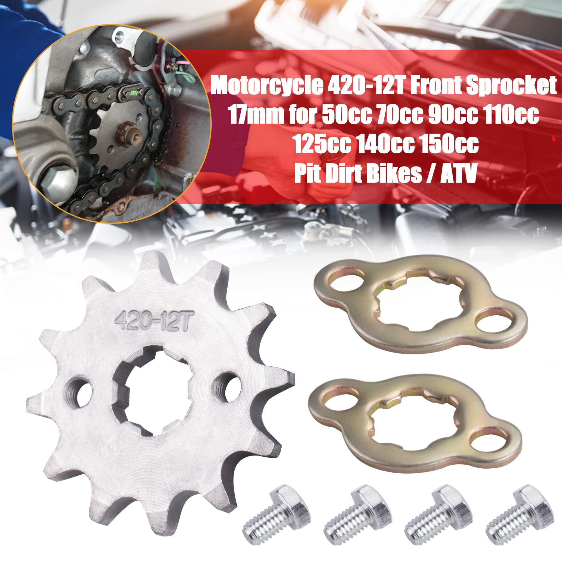MRELC 420 12T 17mm Motorcycle Front Engine Sprocket Compatible with 125 140 150 160cc Honda TaoTao Loncin Roketa Coolster Sunl L