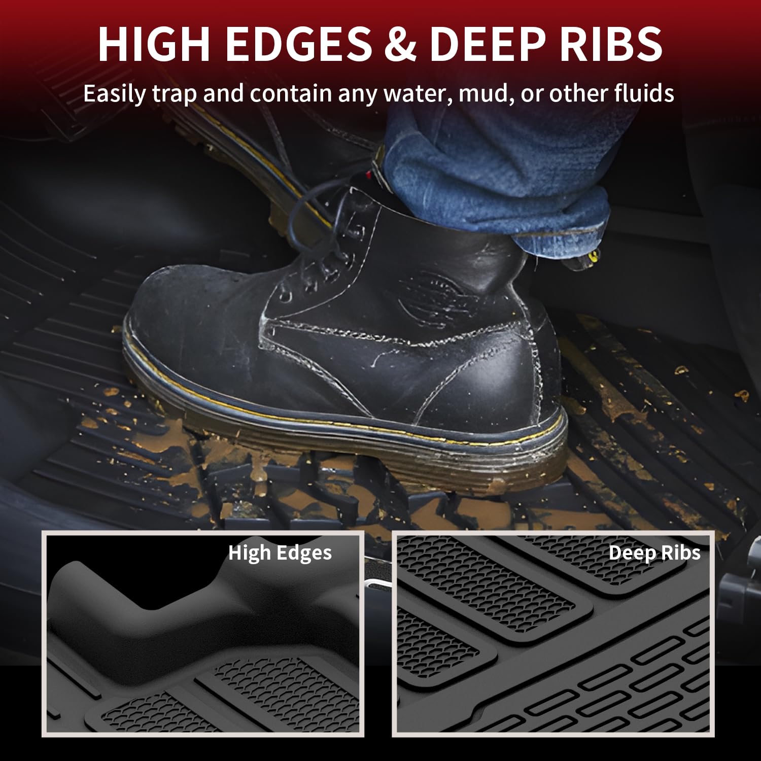 LASFIT Floor Mats for Jeep Grand Wagoneer/Grand Wagoneer L 2022 2023 2024 2025 7 Seats (NOT Fit for 8-Seat) All Weather TPE Cust