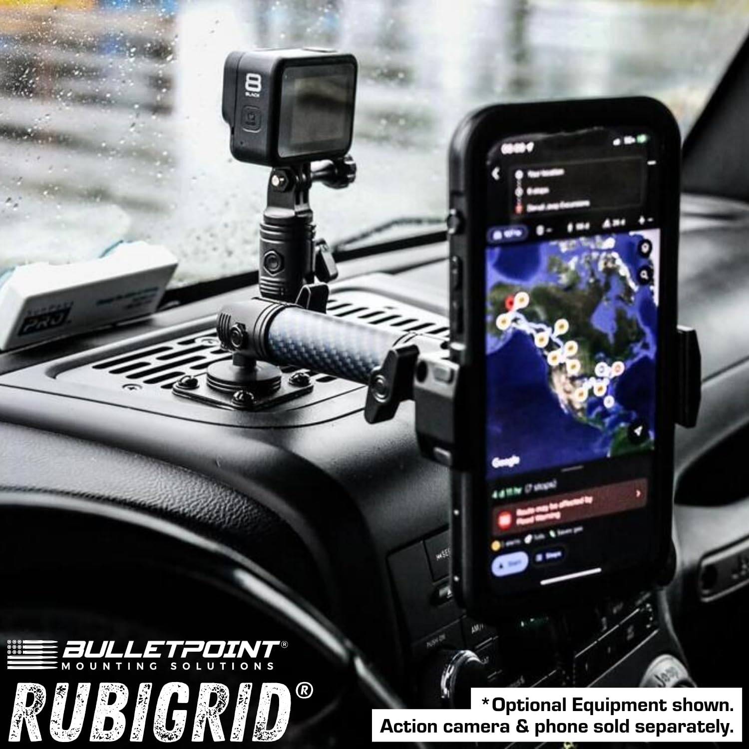 Bulletpoint Bulletpoint Dash Cell Phone Holder for 2011-2018 Jeep Wrangler JK, 20mm Ball Mount, Black Aluminum, Model BMS-JKRubiGridUniGP
