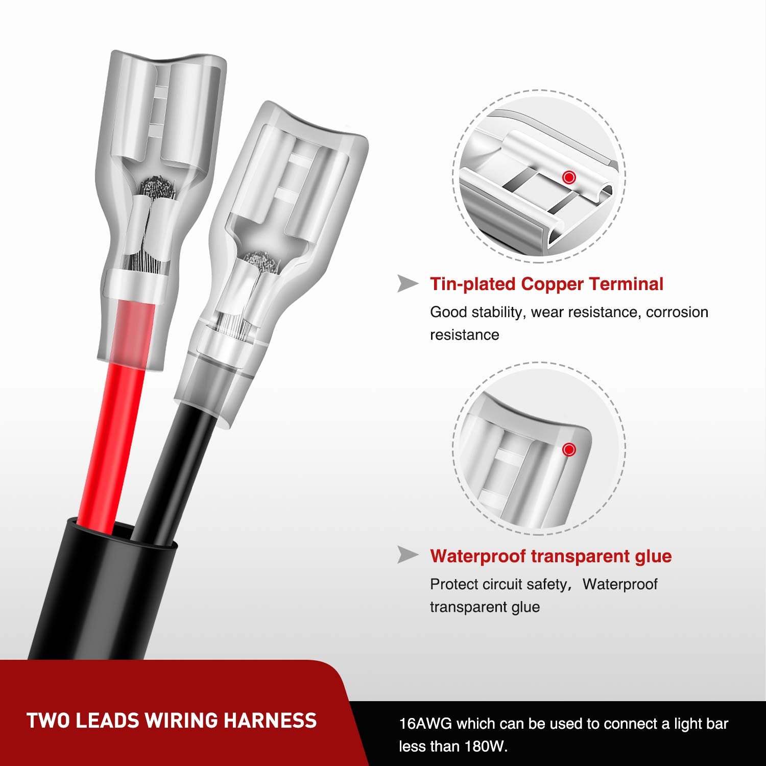Nilight 2Pcs 16 Awg 10 Feet Wiring Harness Extension Kit For Led Work Light Bar Led Pods Off Road Lights Driving Fog Light Boat