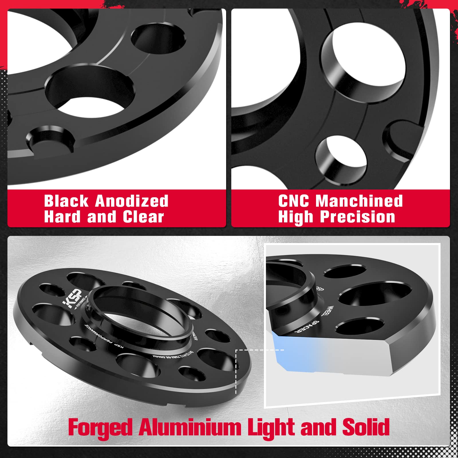 KSP PERFORMANCE 12mm Hubcentric Wheel Spacers for Mercedes-Benz W204 W208 W209 C300 C350 C63 AMG, 5x112, 6061T6 Aluminum,