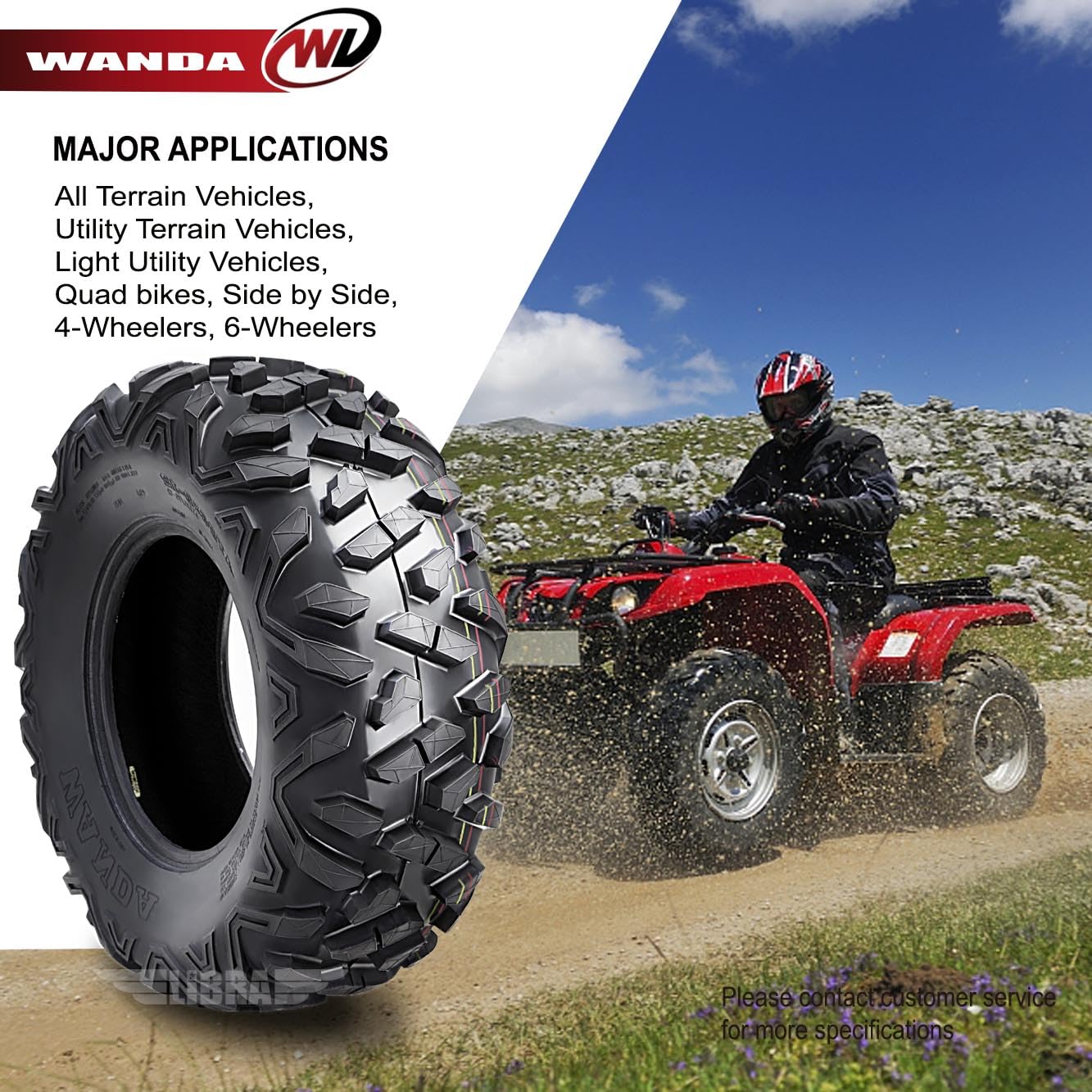 WANDA 25x8-11 UTV ATV Tires 25x8x11 6-Ply Bighorn Style - Set 2